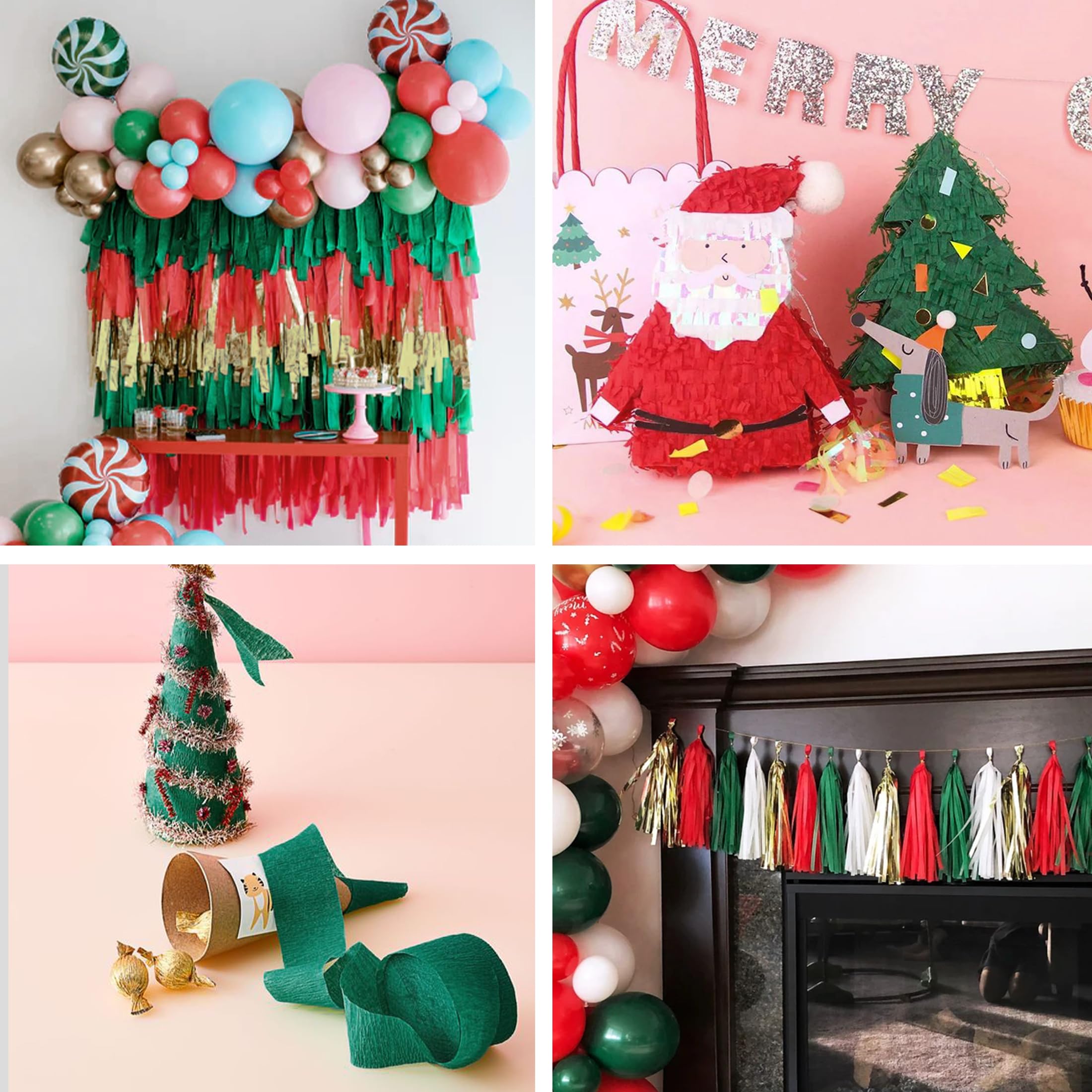 6 Rolls Christmas Crepe Paper Streamers - Red Green Gold Party Decorations for Christmas, Birthday, Baby Shower, Gender Reveal, Wedding & Graduation | DIY Crafts & Holiday Home Decoration