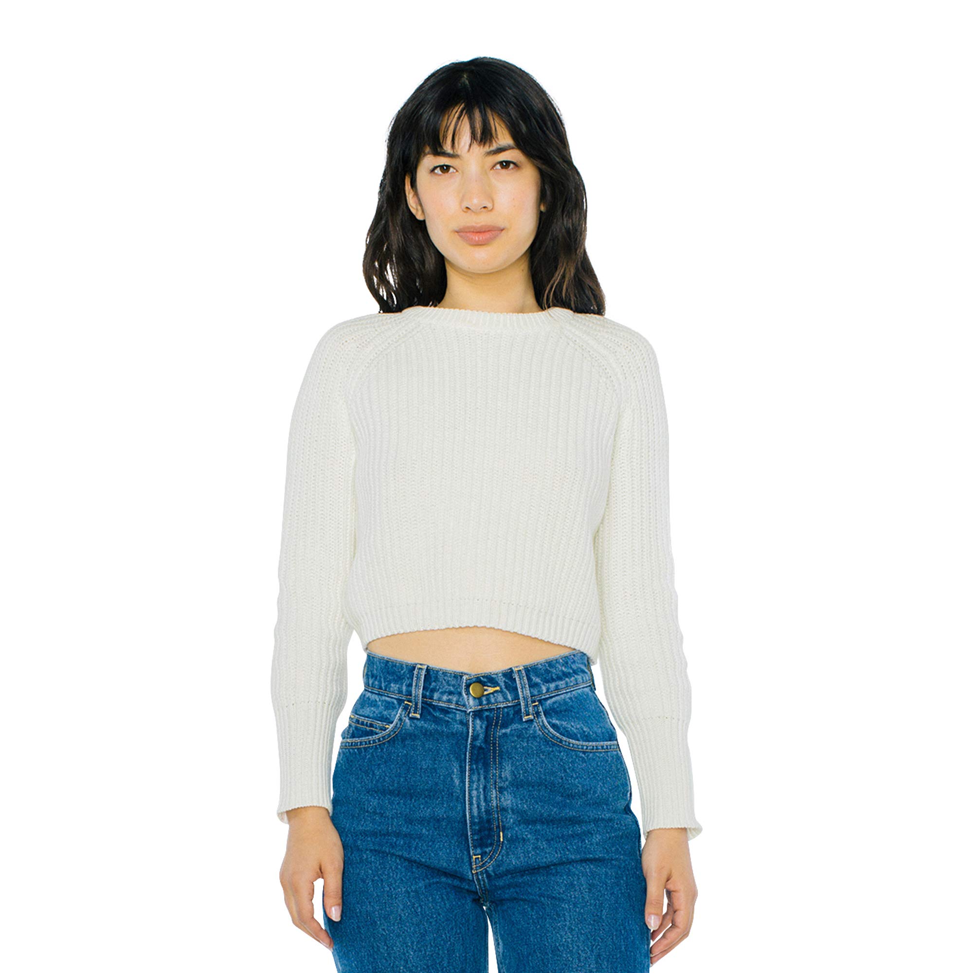 American Apparel Women's Cropped Fisherman Sweater Long Sleeve Pullover - Cozy Casual Wear for Fall & Winter Outfits, Perfect for Layering or Beach Cover-Up