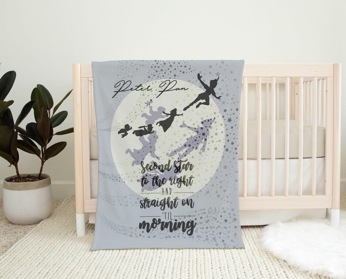 Disney Peter Pan Baby Blanket - Soft Handmade Minky Blanket for Boys & Girls, Light Blue - Perfect for Nursery, Stroller, and Gift Giving