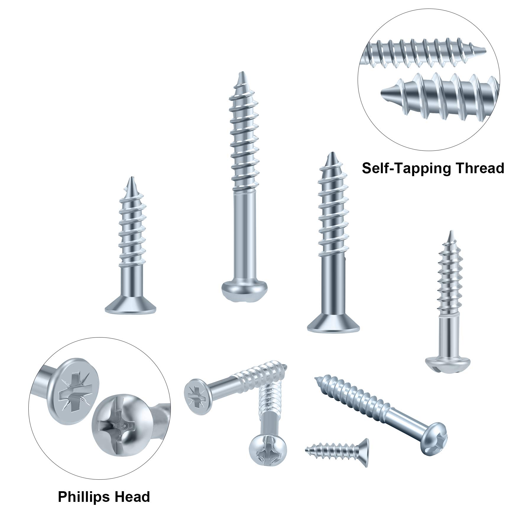 FARRAY 224pcs Galvanized Phillips Wood Screws Assortment Kit - Durable Assorted Screw Set for DIY Projects, Furniture Repair & Woodworking