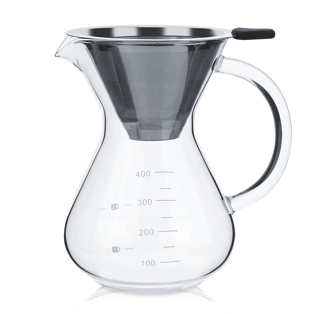 Premium 400ml Glass Pour Over Coffee Maker - Hand Drip Coffee Filter Pot with Measuring Scale for Home, Office & Travel - Perfect for Specialty Coffee Brewing & Gift Giving