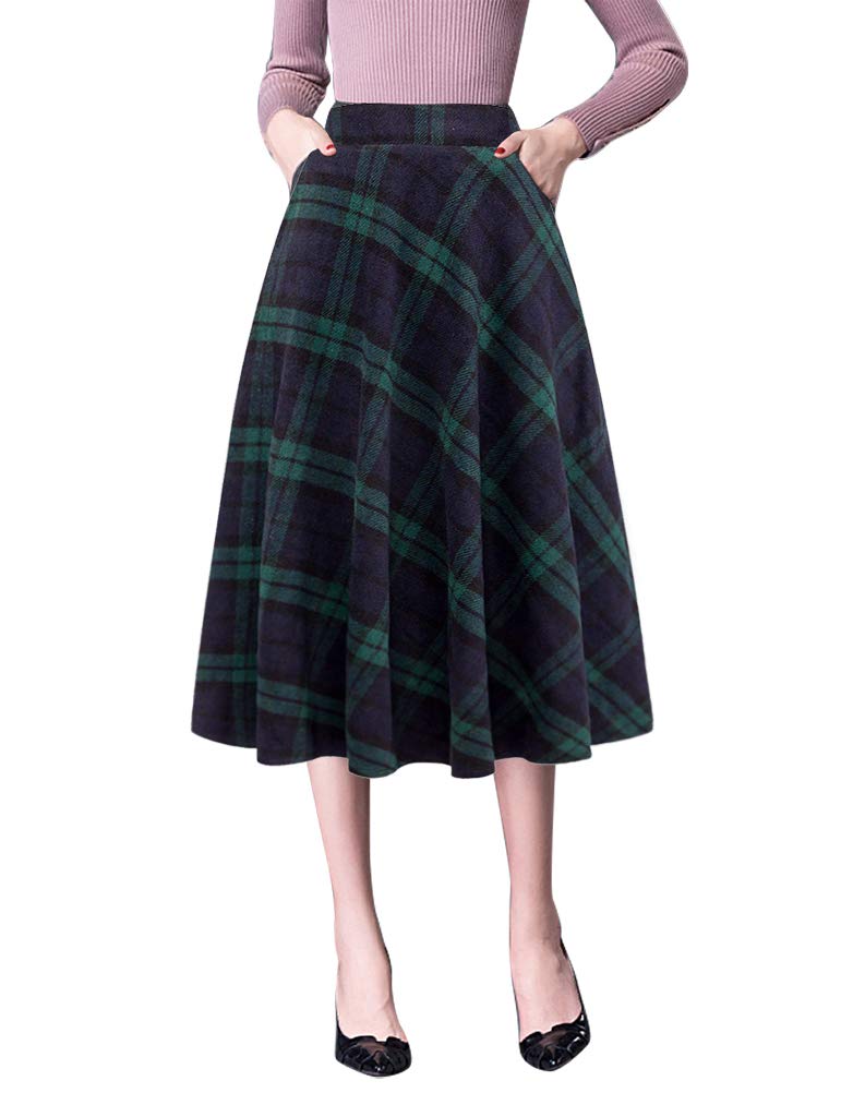 IDEALSANXUN Women's High Waist A-Line Pleated Wool Midi Skirt - Perfect for Office, Fall & Winter Fashion, Date Nights & Holiday Outfits