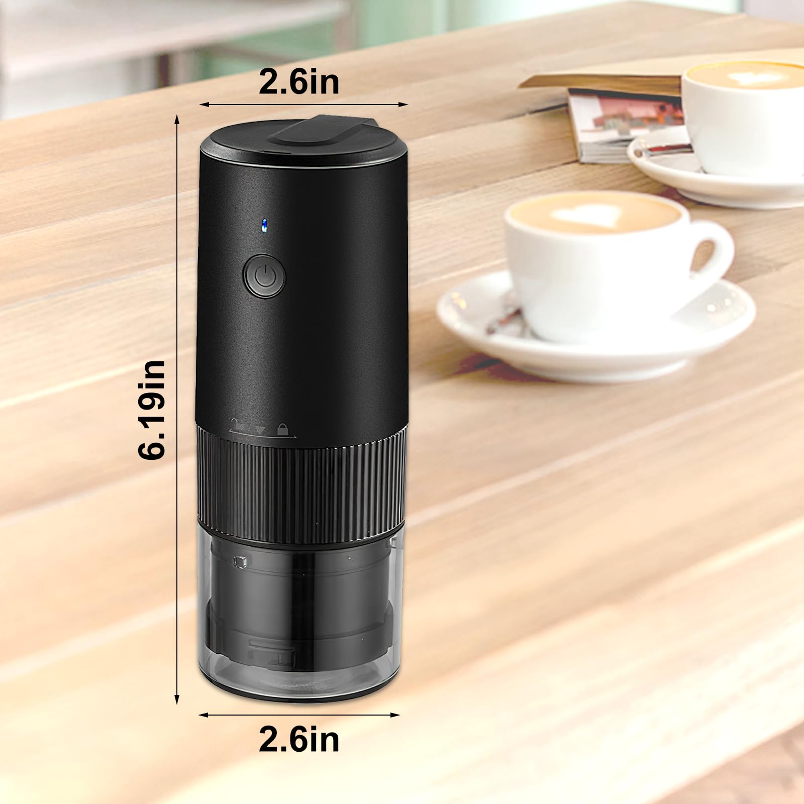 Electric Coffee Grinder with Adjustable Burr - Portable USB Bean Grinder for Espresso, Drip & French Press - Includes Cleaning Brush - Perfect for Home, Office & Travel Use