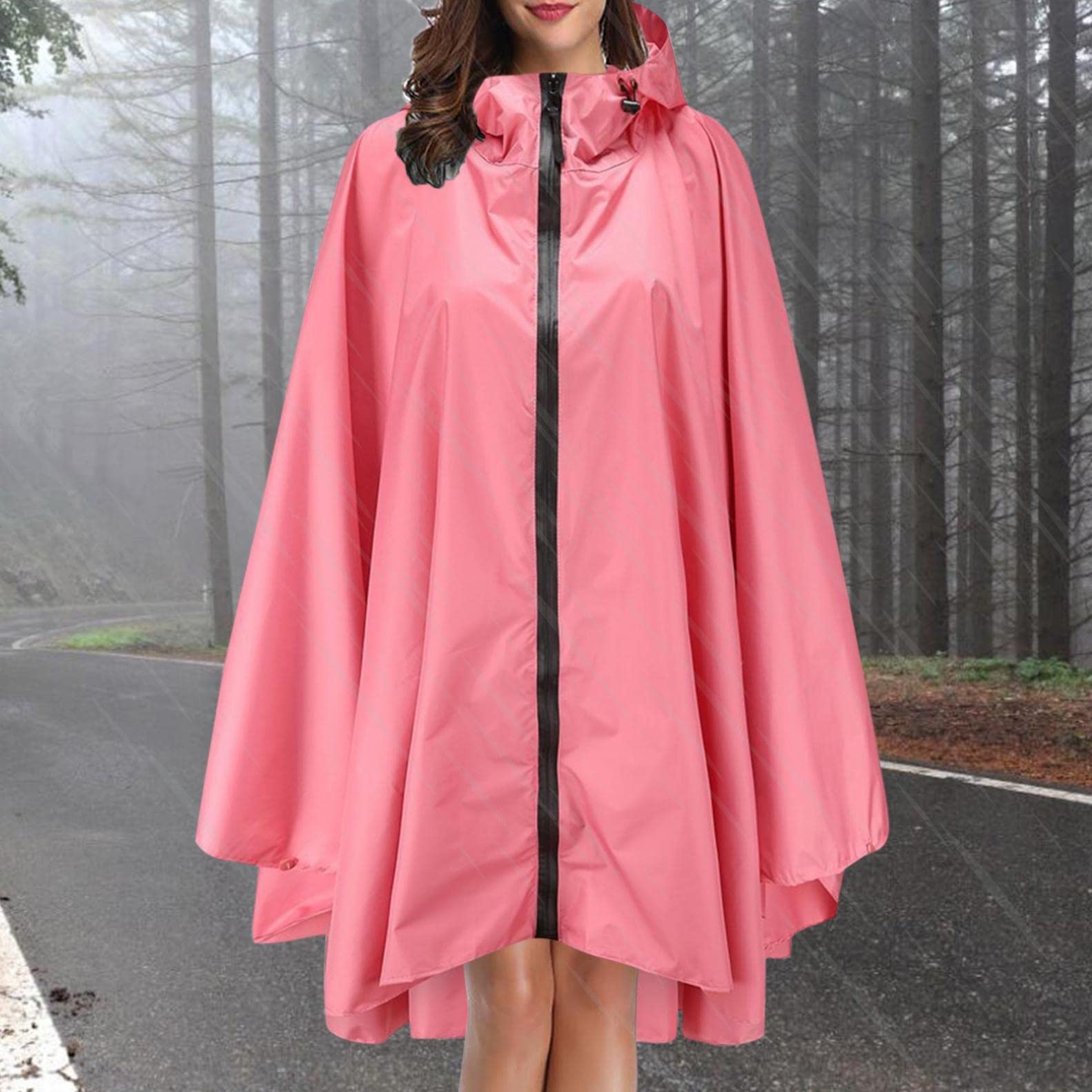 IGETELY Women's Waterproof Rain Ponchos with Hood - Packable Raincoat Jacket for Adults, Fashion Hooded Zipper Style with Pouch - Perfect for Hiking, Camping & Outdoor Activities