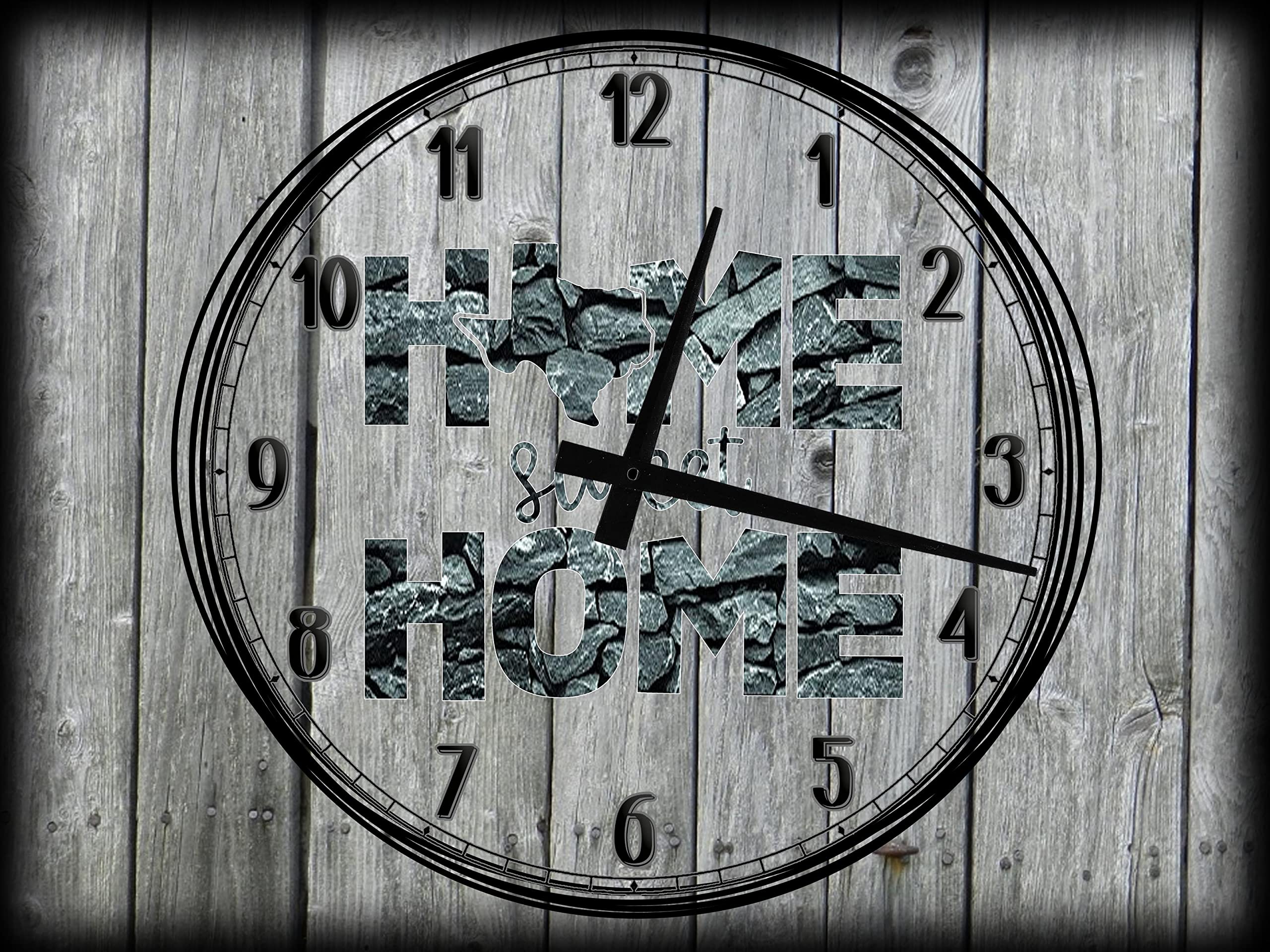 12 x 16 Inch Large Wall Clock Canvas Art - Home Sweet Home Texas Rock Stone Decor in Gray | Perfect for Living Room, Bedroom & Office Wall Decor
