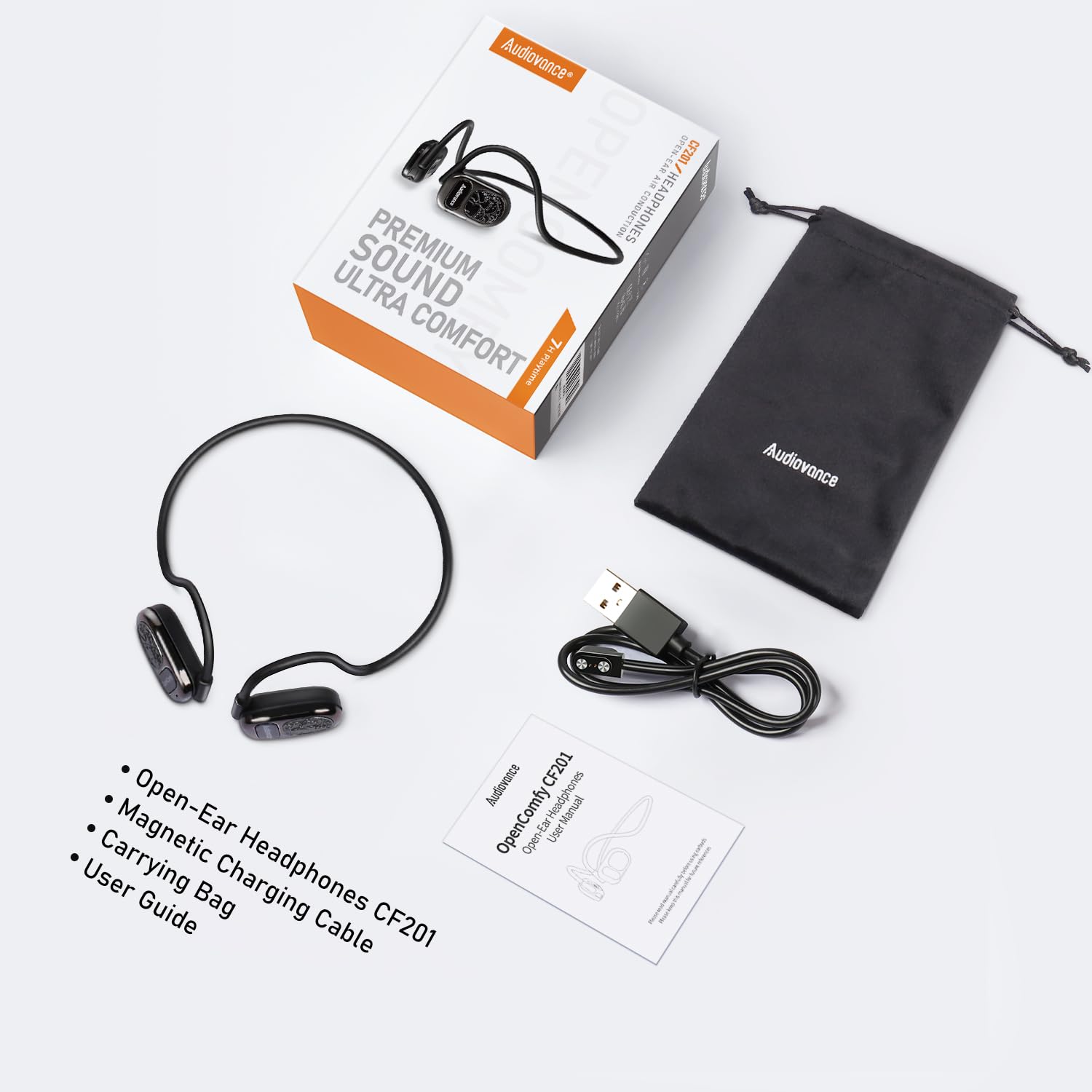 OpenComfy CF201 Wireless Open-Ear Bluetooth Headphones for Running - Superior Sound, Comfortable Secure Fit with Ambient Awareness (Black) - Perfect for Jogging, Gym Workouts & Outdoor Activities