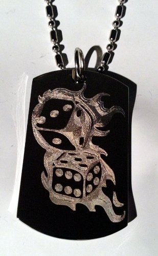 Lucky Flaming Dice Gambling Craps Cards Logo Symbols - Military Dog Tag Necklace, Luggage Tag & Key Chain Set for Casino Enthusiasts & Travelers