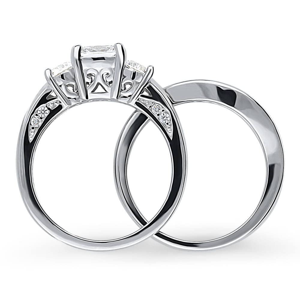 BERRICLE Sterling Silver 3-Stone Wedding & Engagement Ring Set - 1.5 Carat Cushion Cut Cubic Zirconia CZ for Women, Rhodium Plated, Size 4-10 | Perfect for Proposals, Anniversaries & Bridal Jewelry Gifts