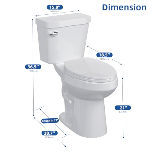 GARVEE 19-Inch Two Piece ADA Compliant Toilet - Dual Flush Elongated Bowl, Soft Close Seat, Universal Height 1.28 GPF Siphonic Flush (Left Hand, Cotton White) - Perfect for Modern Bathrooms & Water-Efficient Homes