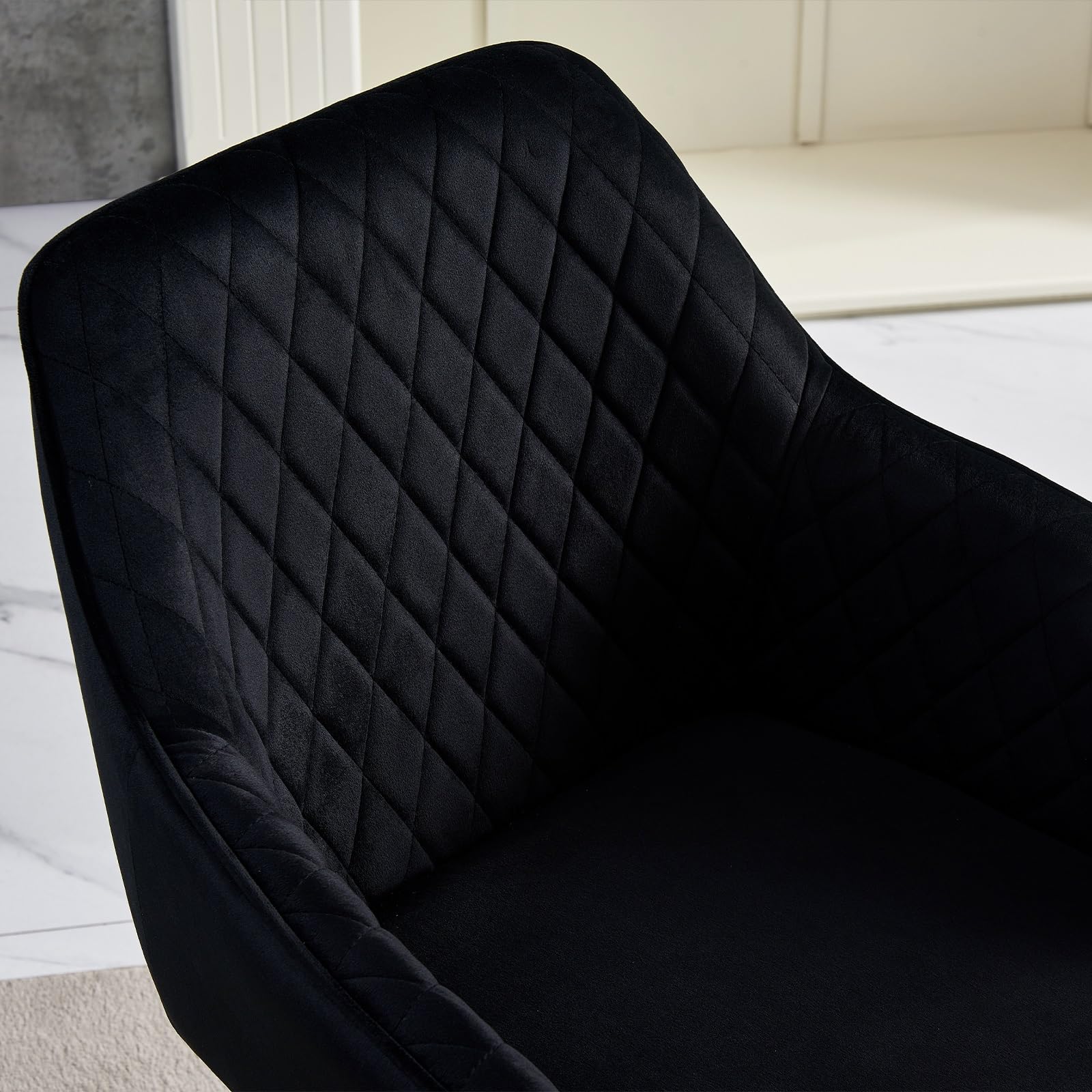 ENJAOUSLF 6-Piece Black Velvet Upholstered Dining Chairs Set with Metal Legs - Modern High Back Lattice Accent Chairs for Living Room, Dining Room & Kitchen - Perfect for Home Decor, Entertaining Guests & Family Gatherings
