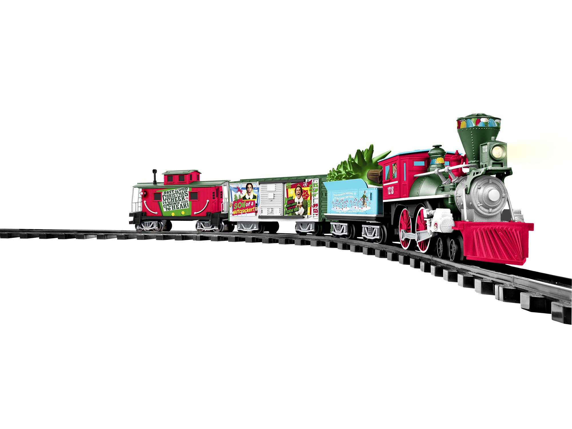 Lionel Battery-Powered Elf Toy Train Set with Locomotive, 4 Train Cars, 8-Piece Track & Remote Control - Realistic Train Sounds & LED Lights for Kids Ages 4+ | Perfect for Christmas Decorations, Birthday Gifts & Holiday Playtime