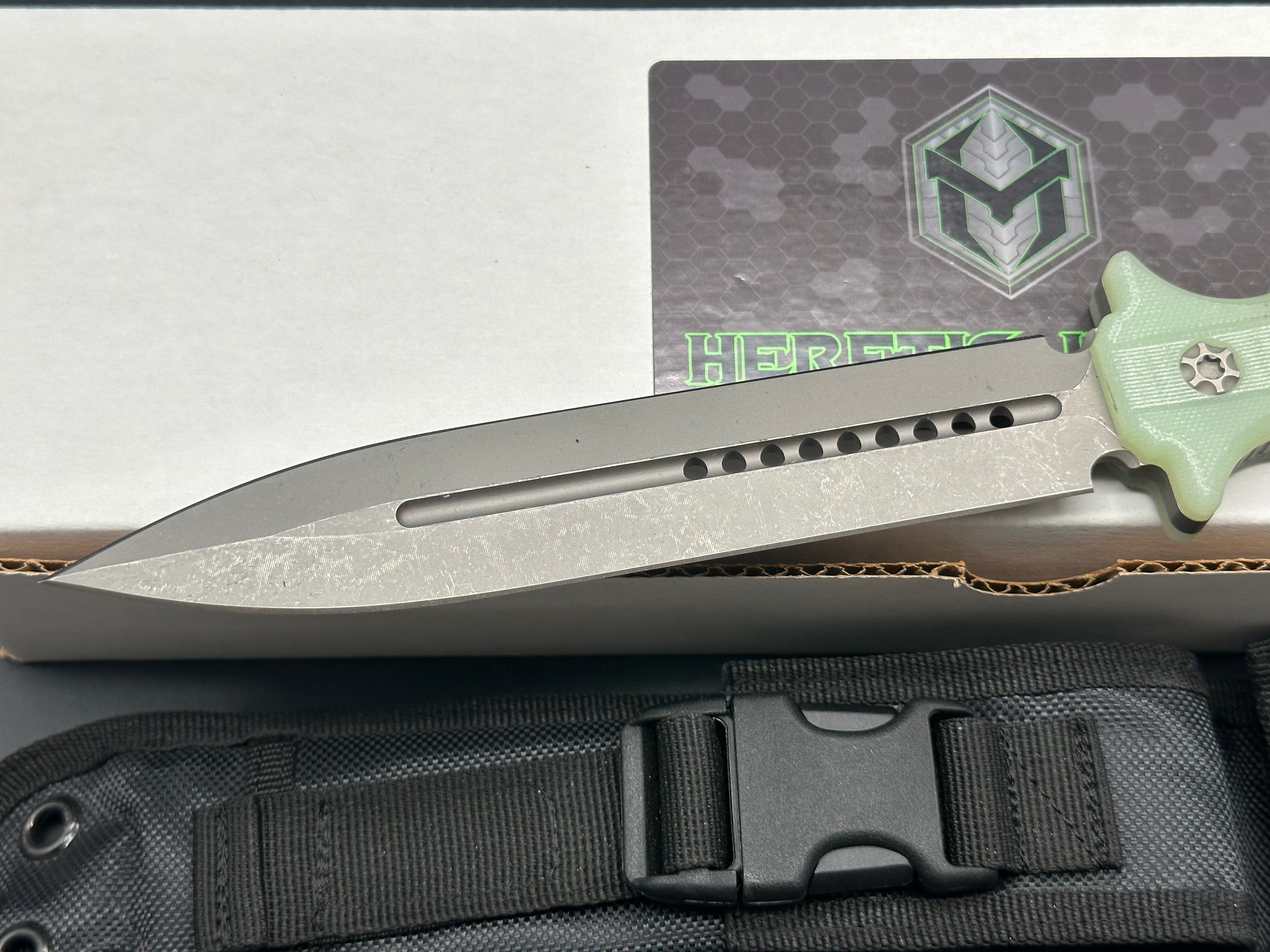Heretic Knives Nephilim Fixed Blade Knife - Premium Natural Jade G10 Handle - Tactical Survival, Outdoor Camping & Hunting EDC Tool