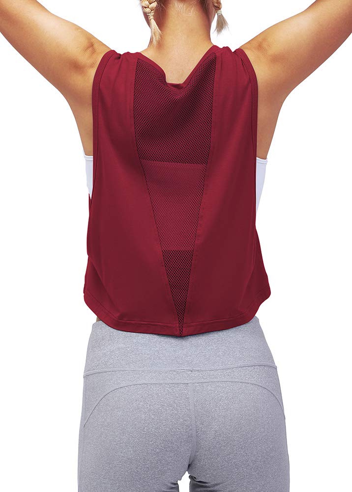 Breathable Mippo Women's Mesh Back Workout Crop Top - Loose Fit Gym & Running Tank Top for Yoga, Fitness & Casual Wear