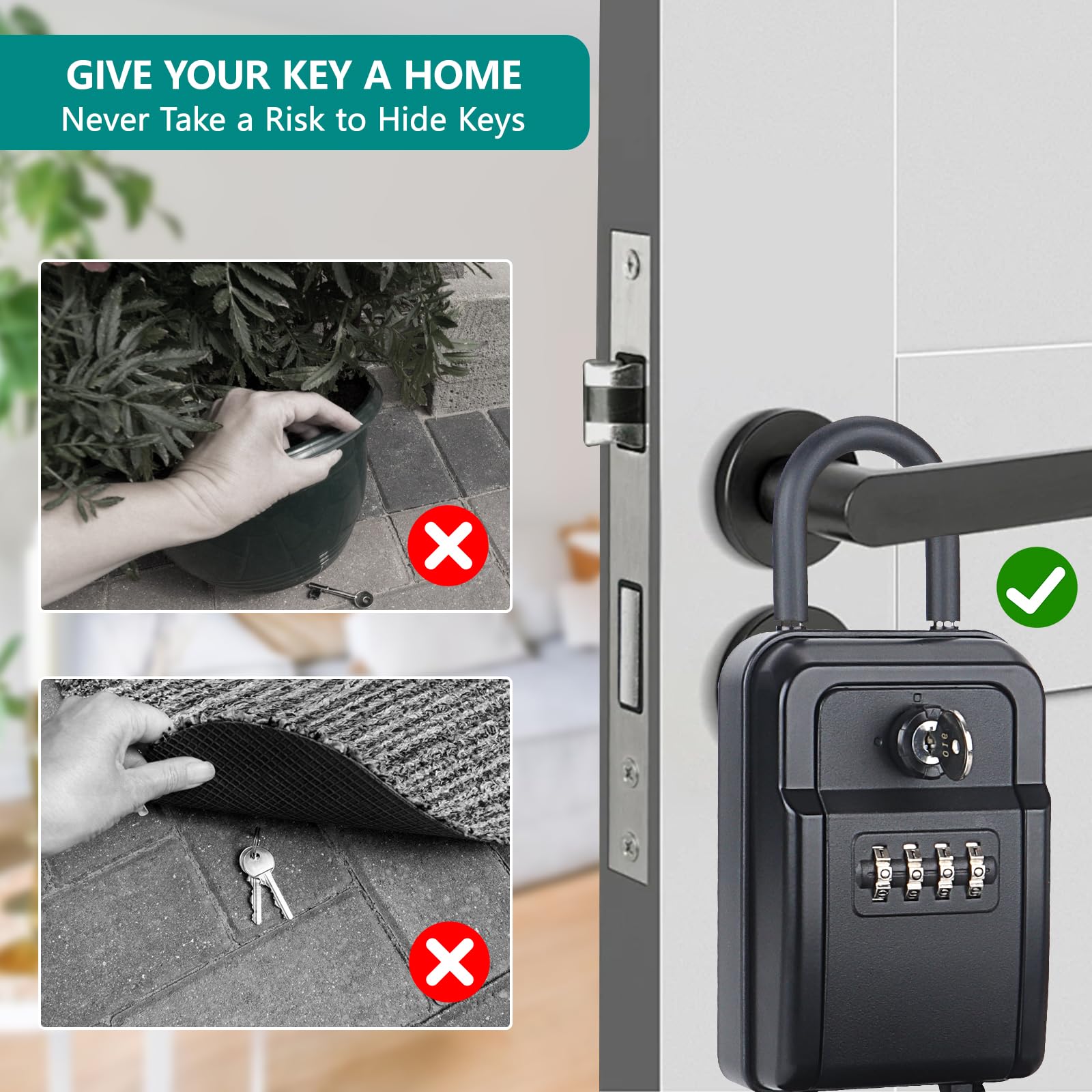Sturdy Waterproof Key Lock Box with 4-Digit Combination - Large Capacity Security Key Hider for Outdoor & Indoor Use - Perfect for Storing House Keys, Car Keys, and ID Cards - Ideal for Home, Office, Vacation Rentals, and Real Estate Agents
