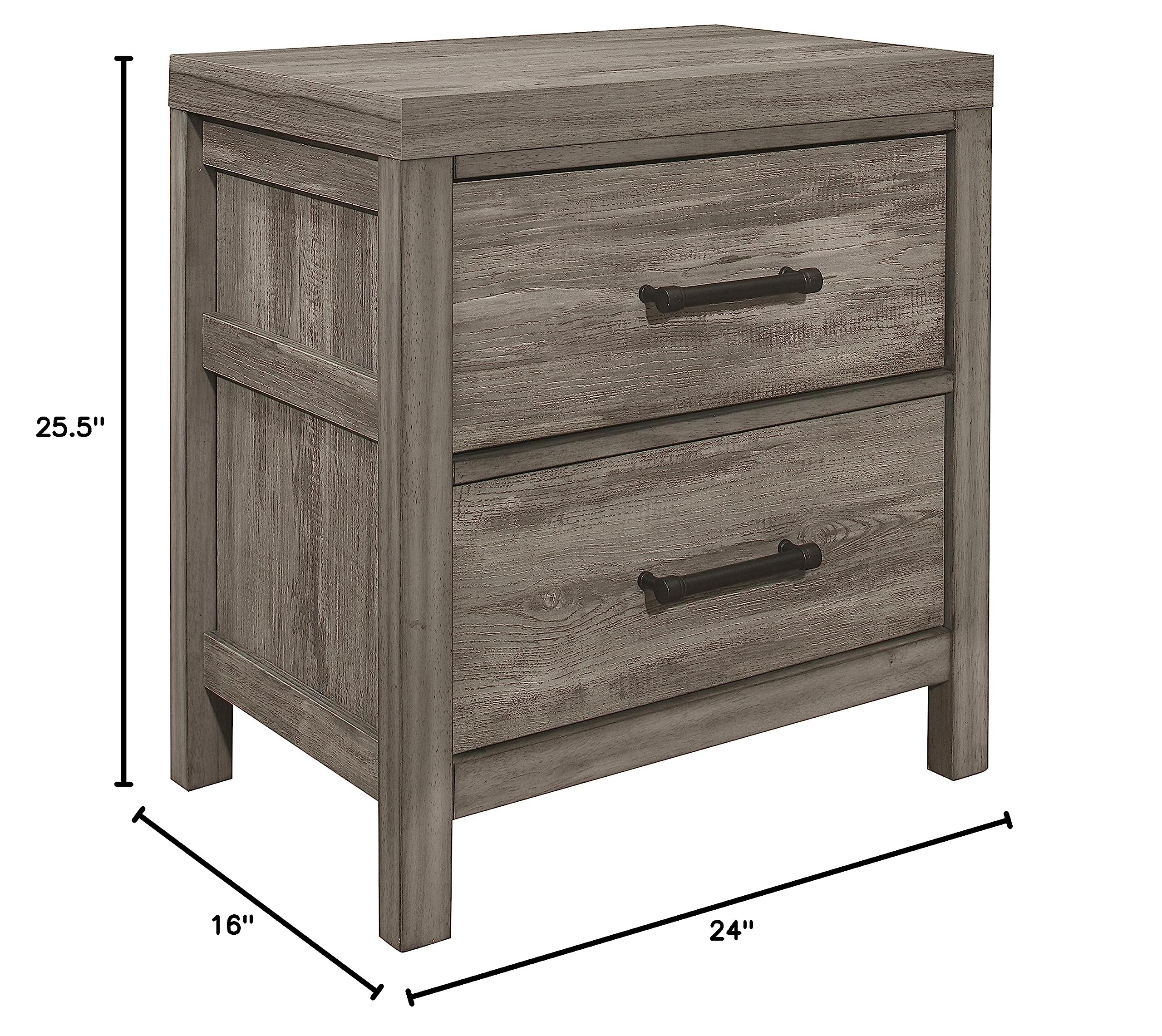 Lexicon Wallan 2-Drawer Nightstand in Weathered Gray Finish - Modern Bedside Table for Bedroom with Storage Space | Perfect for Small Spaces, Apartments & Guest Rooms