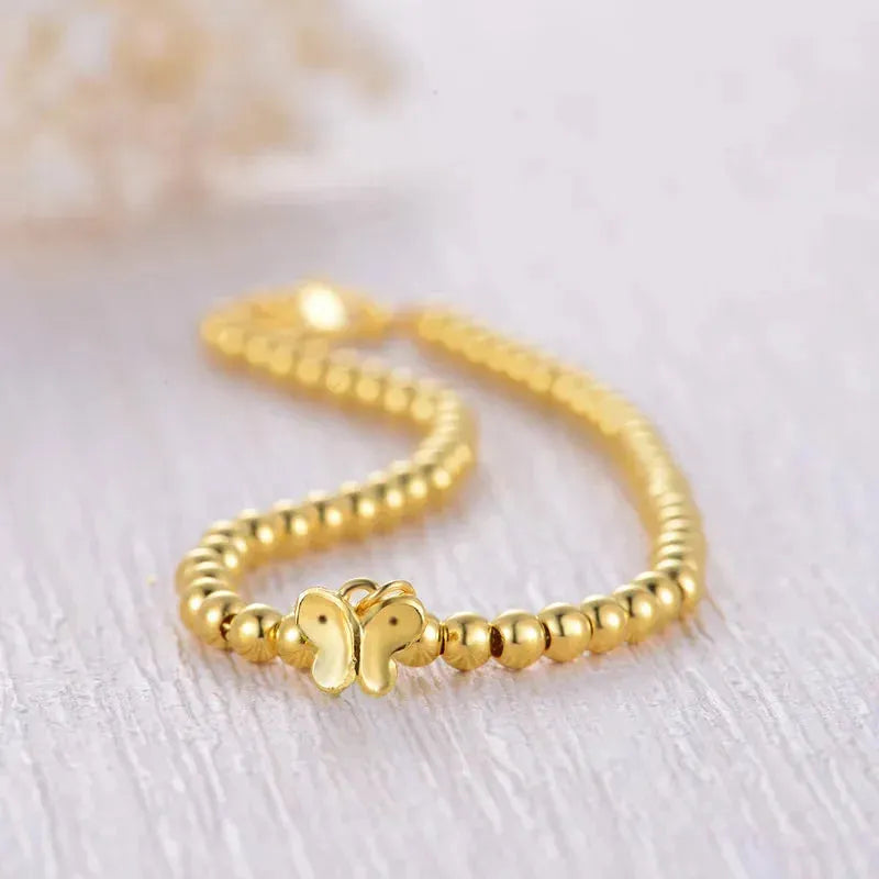 24K Pure Gold Bracelet for Women - Classic Ball Butterfly Design, Elegant Bangle Chain & Link Bracelet, 999 Solid Gold Jewelry for Party, Wedding & Special Occasions