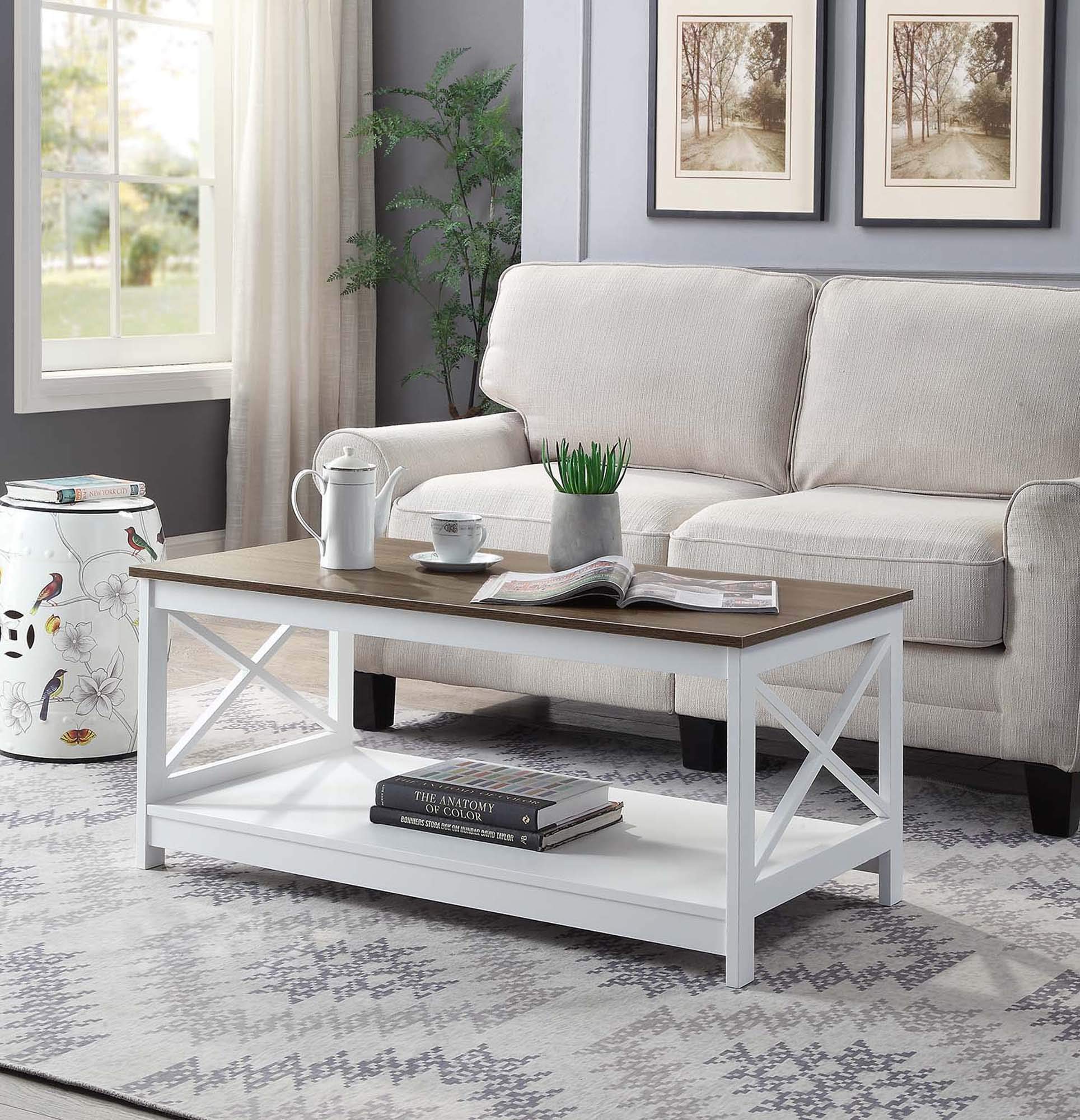 Oxford Coffee Table with Shelf - Modern Driftwood & White Finish - Perfect for Living Room, Office, or Dorm Decor