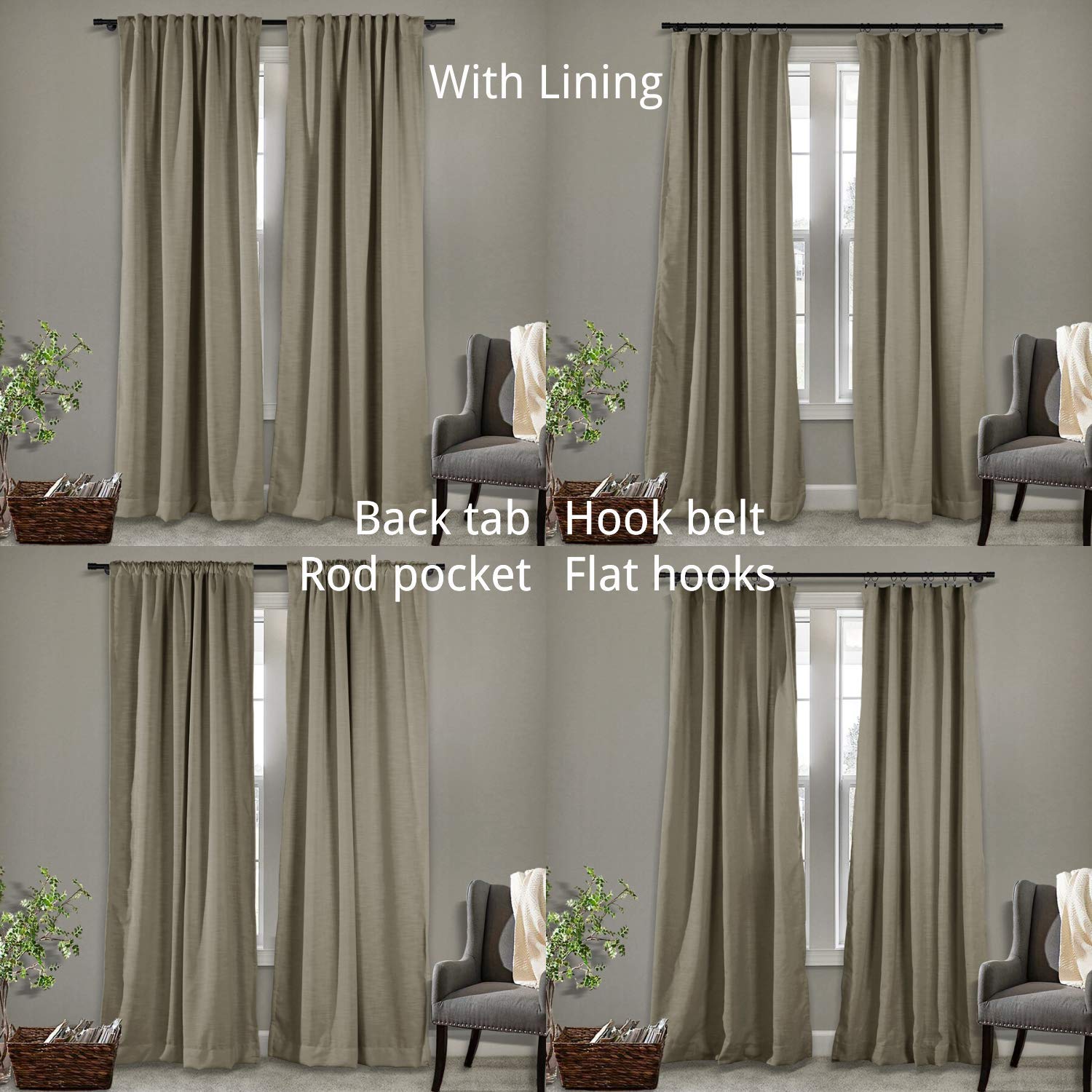 Frelement Blackout Curtains for Bedroom & Living Room - Energy Saving Thermal Insulated Drapes with Rod Pocket & Back Tab Hook Belt - 52