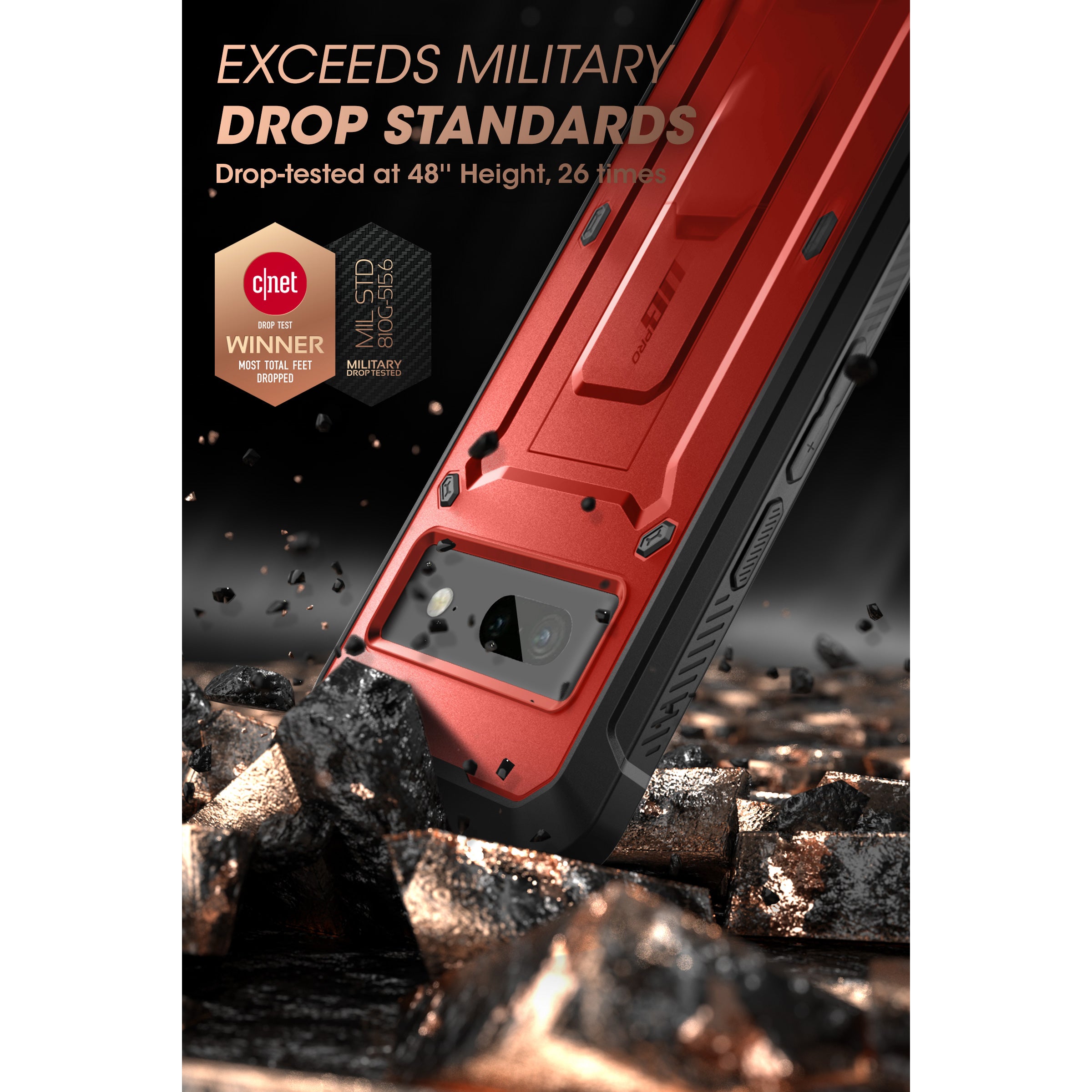 Google Pixel 7 Unicorn Beetle PRO Rugged Holster Case - Shockproof & Drop Protection - Open Box Metallic Red - Perfect for Outdoor, Construction & Extreme Sports