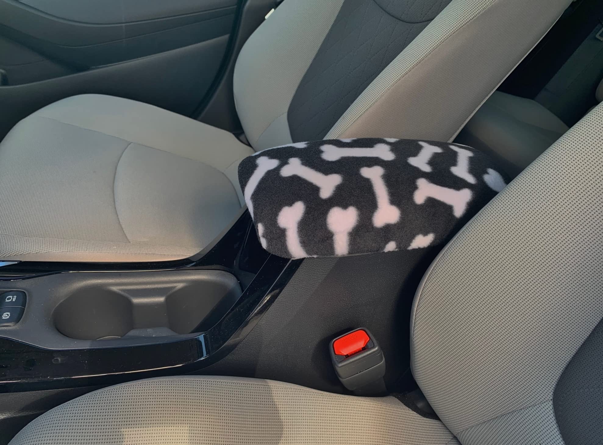 Premium Auto Console Covers for Toyota Corolla 2013-2025 - Soft Anti-Pill Fleece Fabric Center Armrest Protector (Black with White Bones) - Perfect for Road Trips, Daily Commutes & Car Interior Protection