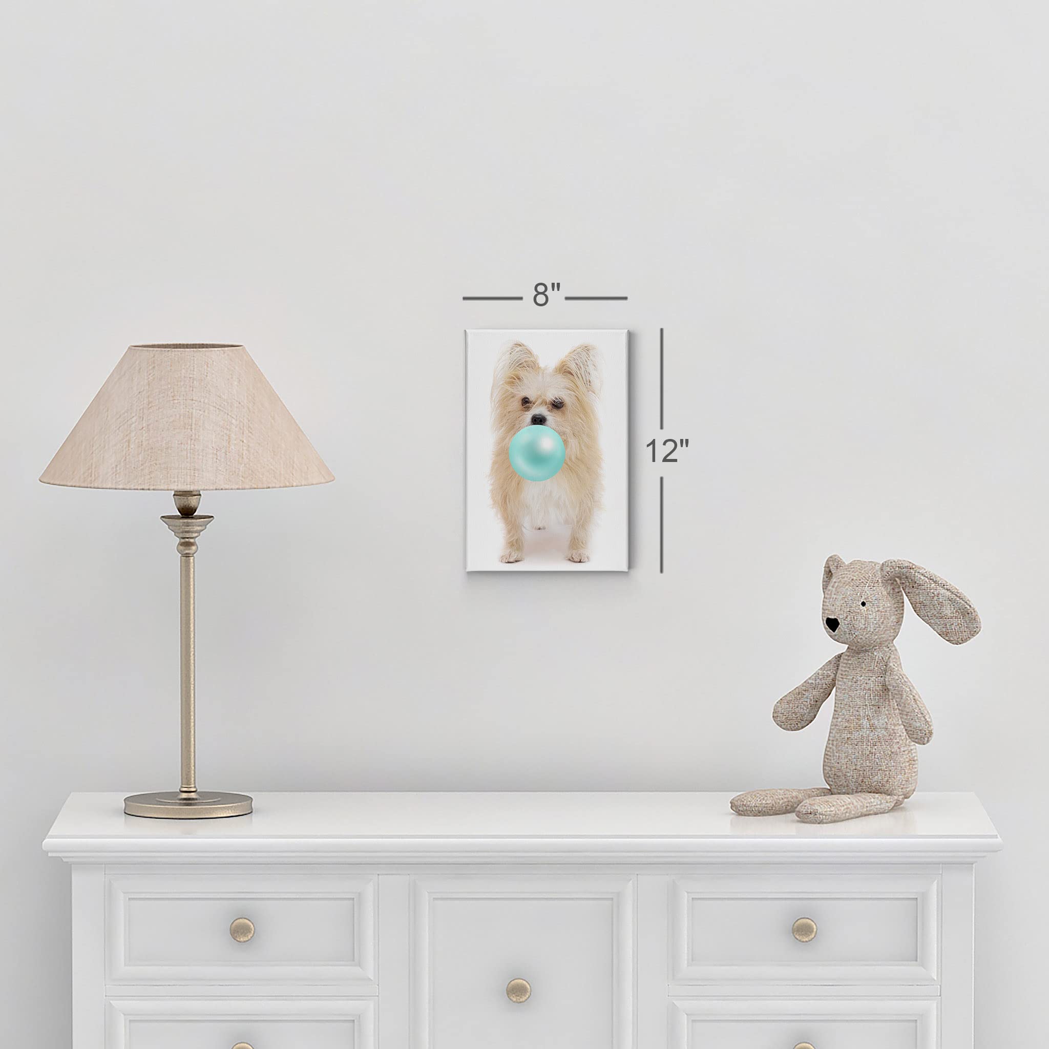 Cute Yorkshire Terrier Dog Bubble Gum Pop Art Canvas Print - Teal Blue Animal Wall Decor for Kids Room, Nursery & Home - Ready to Hang 22x15 Inch - Made in USA | Perfect for Pet Lovers' Gift & Modern Interior Design