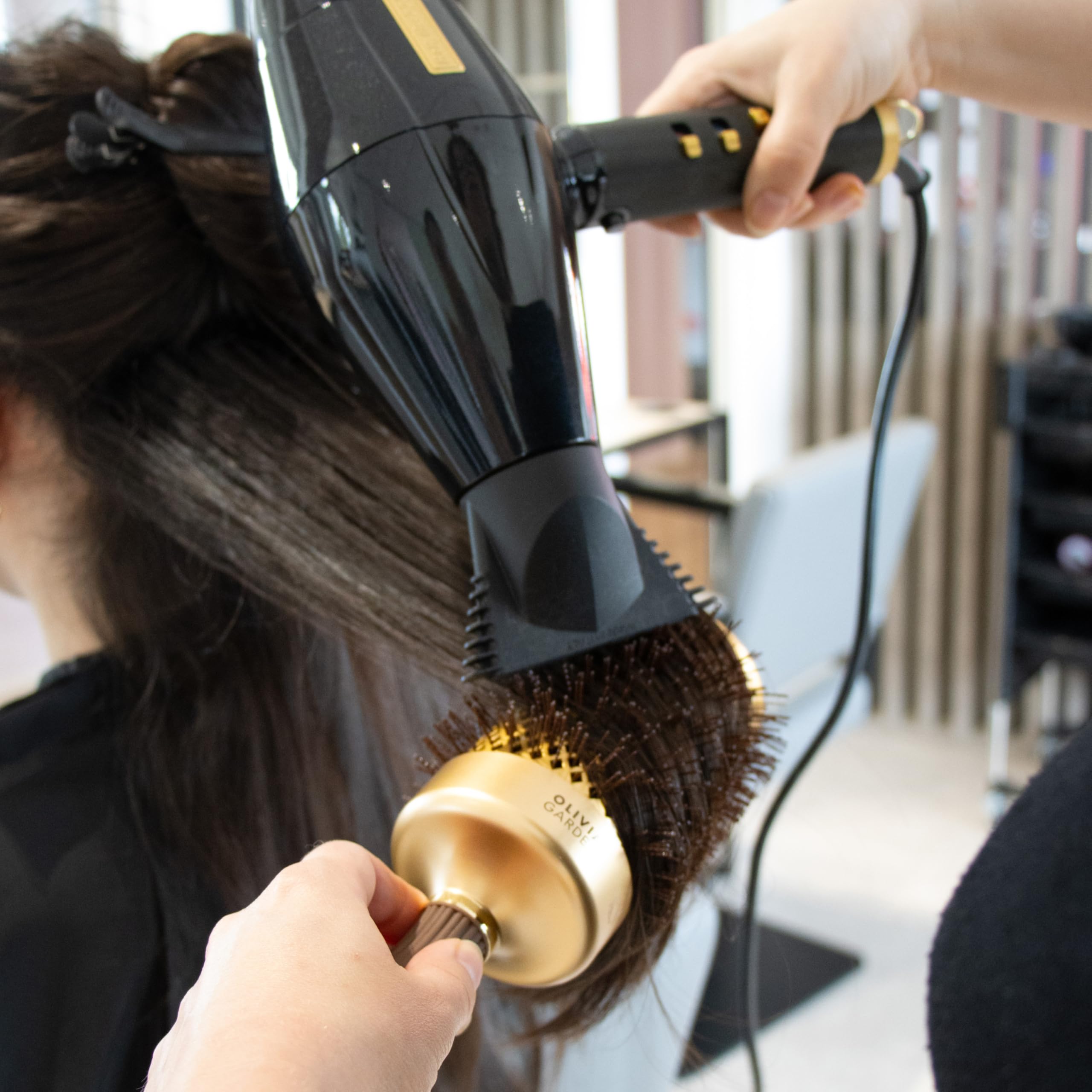 Olivia Garden Expert Blowout Shine Ceramic Round Hair Brush - Gold & Brown - 65mm for Smooth Blowout, Frizz-Free Hair & Radiant Shine - Perfect for Salon-Quality Styling at Home