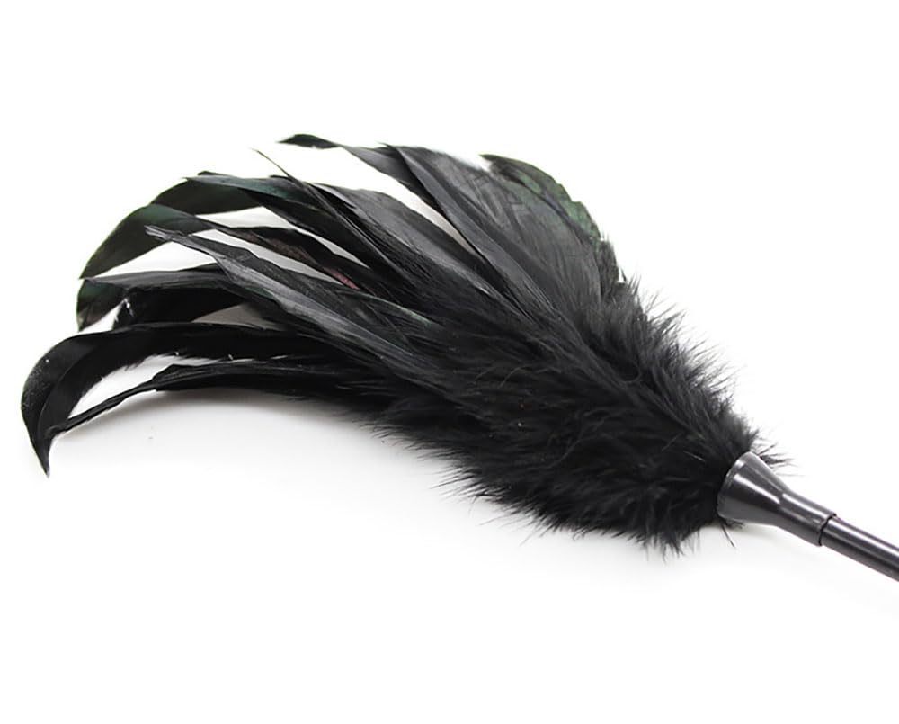 Sensual Feather Whip Tickler - Black BDSM Toy for Couples Play, Adult Games & Spice Up Intimacy | Perfect for Roleplay, Foreplay & Sensory Exploration (HS-104)