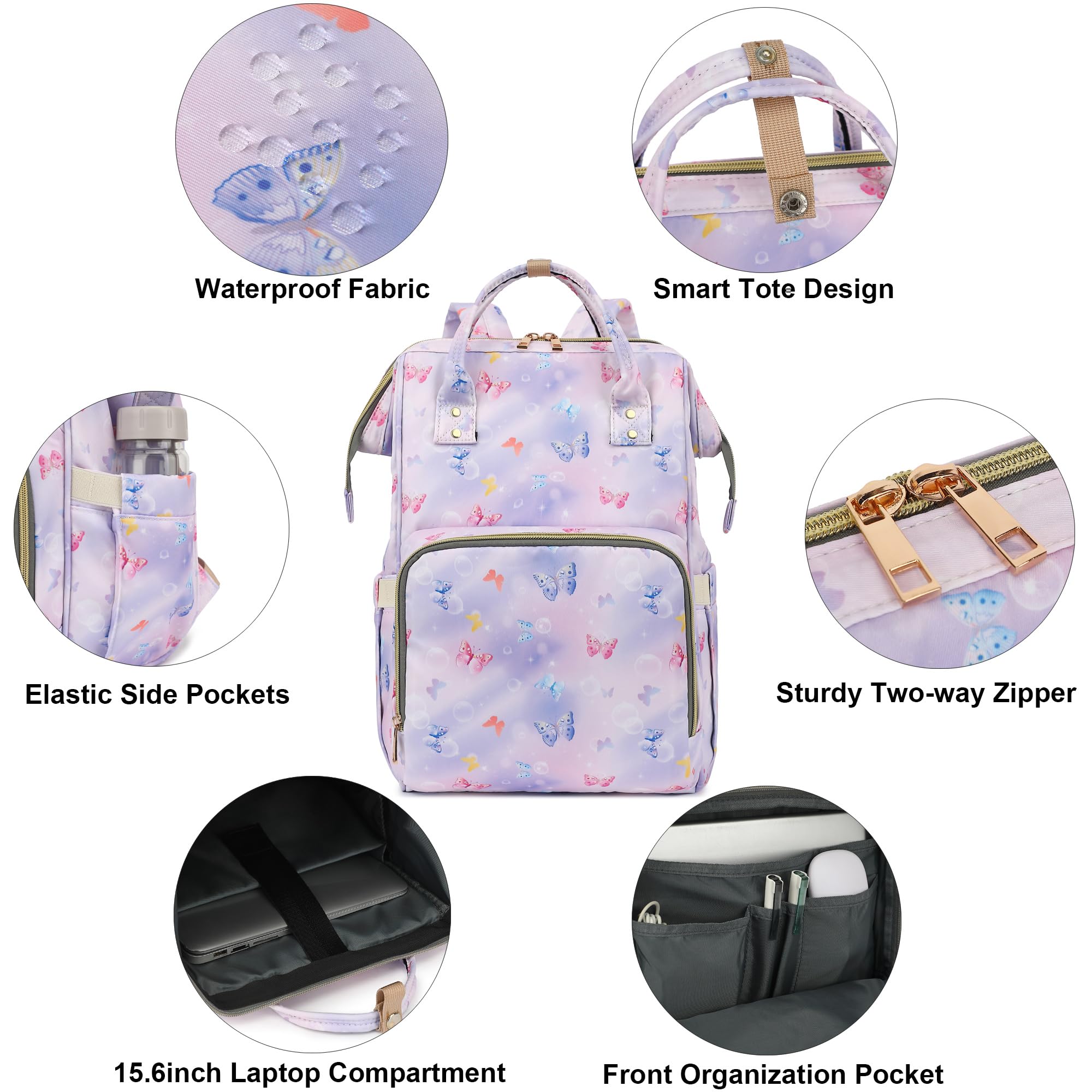 Butterfly Women Laptop Backpack 15.6 Inch for Work, School & Travel