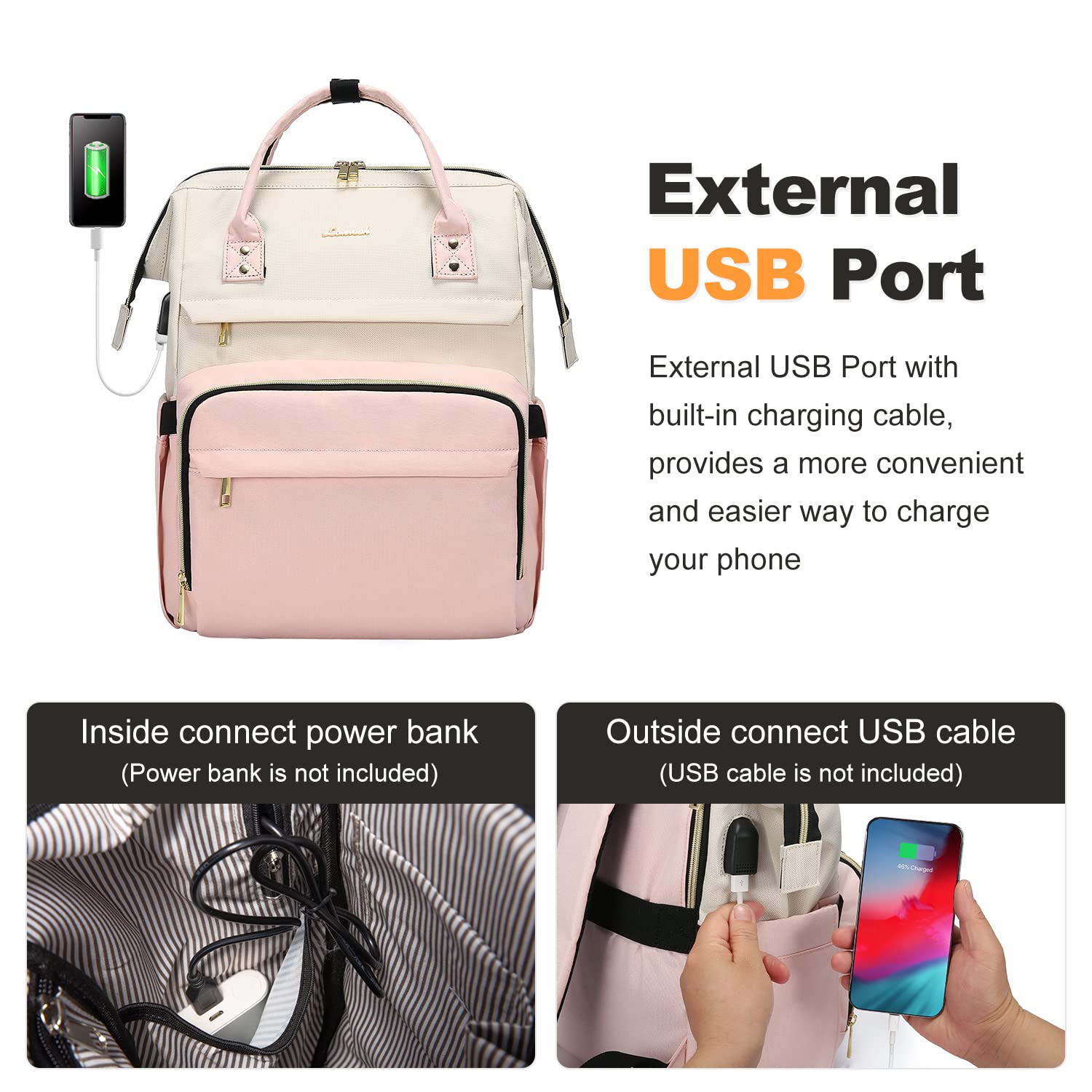 LOVEVOOK 17-inch Laptop Backpack for Women - Large Capacity Fashion Work Computer Bag, Travel & Business Backpack for Professionals, Nurse & Doctor Backpack (Beige-Pink) - Perfect for Office, School, Commuting & Travel