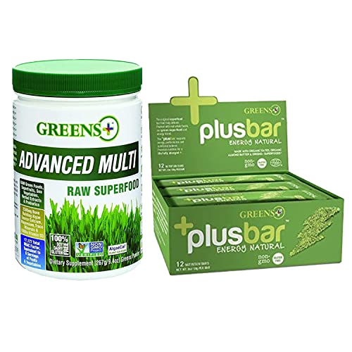 Organic Greens+ Raw Superfood Powder & Natural Energy Bar Set - Vegan, Non-GMO, Gluten-Free Superfood Supplement for Daily Detox & Energy Boost - Perfect for Smoothies, Juices & Healthy Snacking