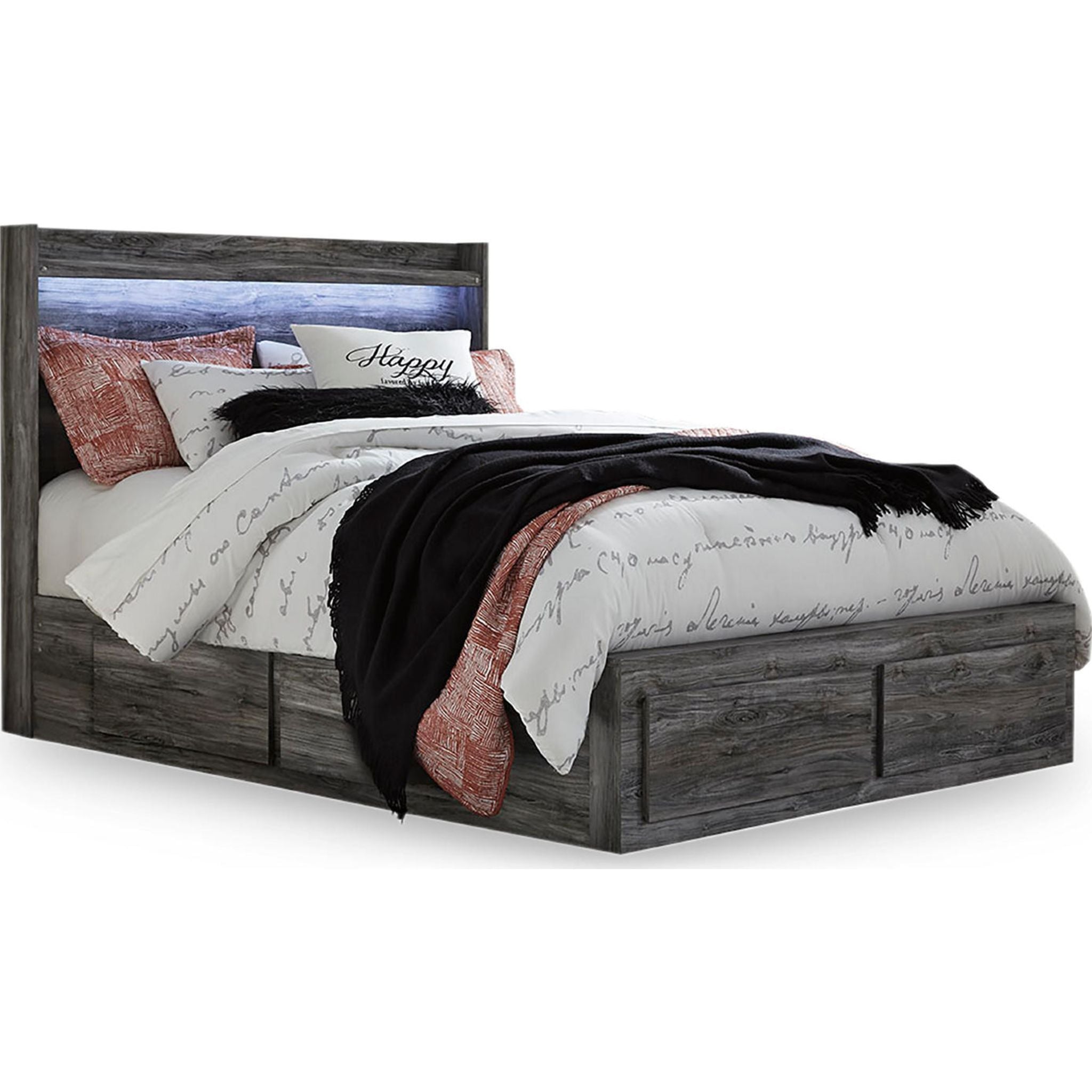Baystorm Panel Bed with 4 Drawer Storage - Gray Queen Size Bed Frame with Underbed Storage | Modern Bedroom Furniture for Small Spaces & Guest Rooms