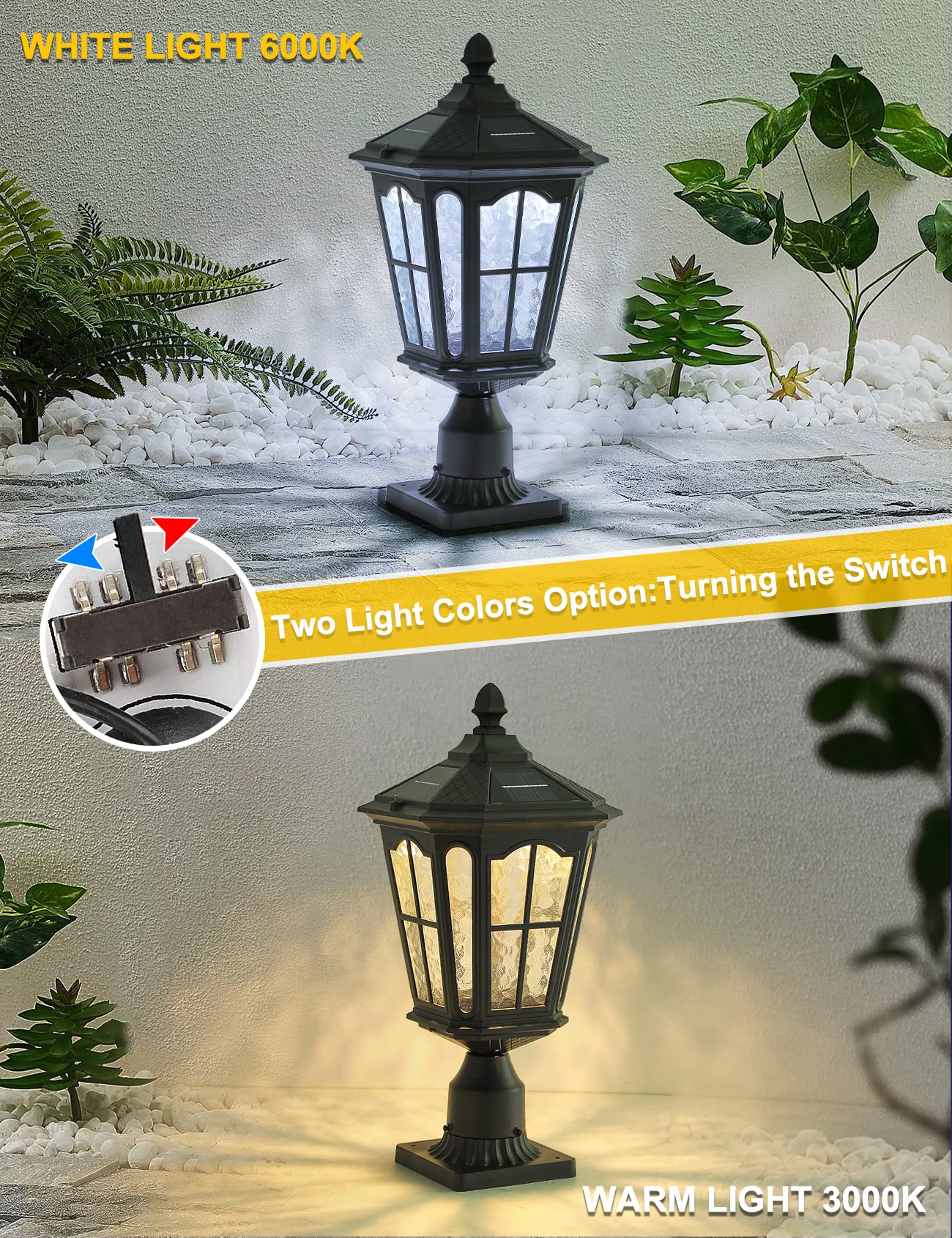 Outdoor Solar Lamp Post Light with 3-Inch Pier Mount Base - Classic Die Cast Aluminum & Water Glass Design - 20.5'' Matte Black Solar Pillar Light for Gate Columns, Driveways, Walkways & Garden Pathways - Perfect for Landscape Lighting, Patio Decor & Nighttime Safety