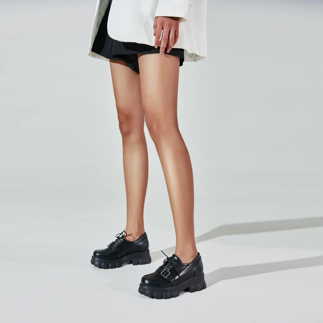 KOKOMOMO Women's Chunky Platform Oxford Loafers with Buckle - Gothic Style Shoes for Casual Outfits & Streetwear Fashion