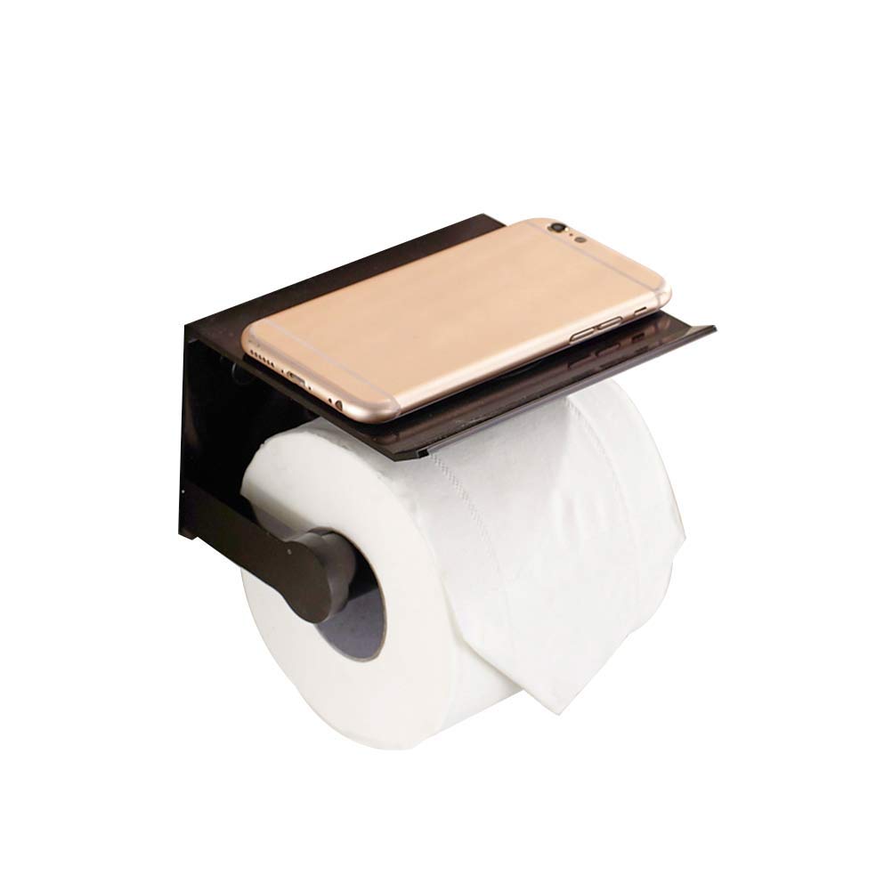 Wall Mounted Matte Black Standing Toilet Paper Holder & Towel Rack with Punch Hole Shelf - Bathroom Tissue Dispenser & Storage Solution for Modern Homes | Perfect for Small Spaces, Apartments & Powder Rooms