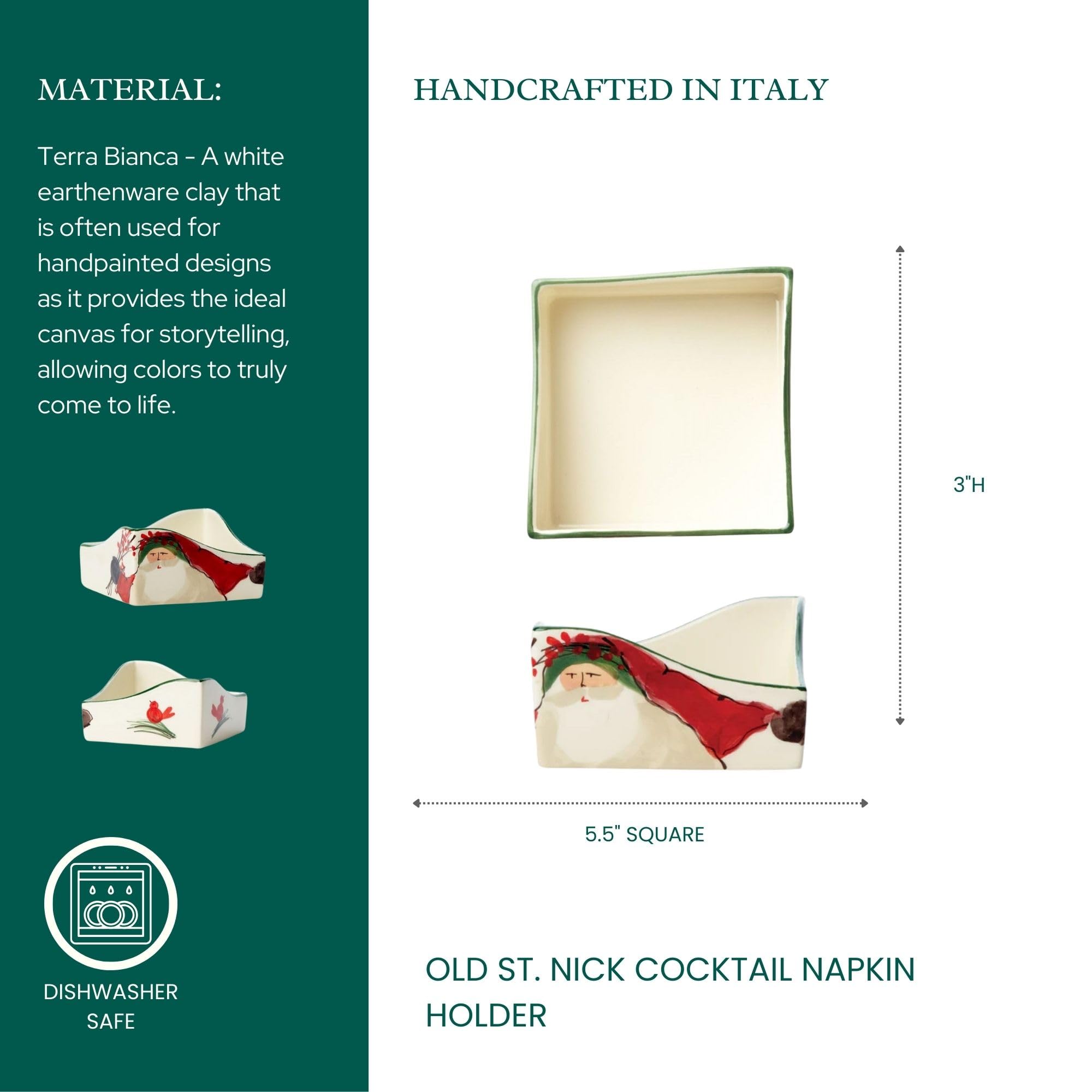 Vietri Old St. Nick Ceramic Napkin Holder - 5.5