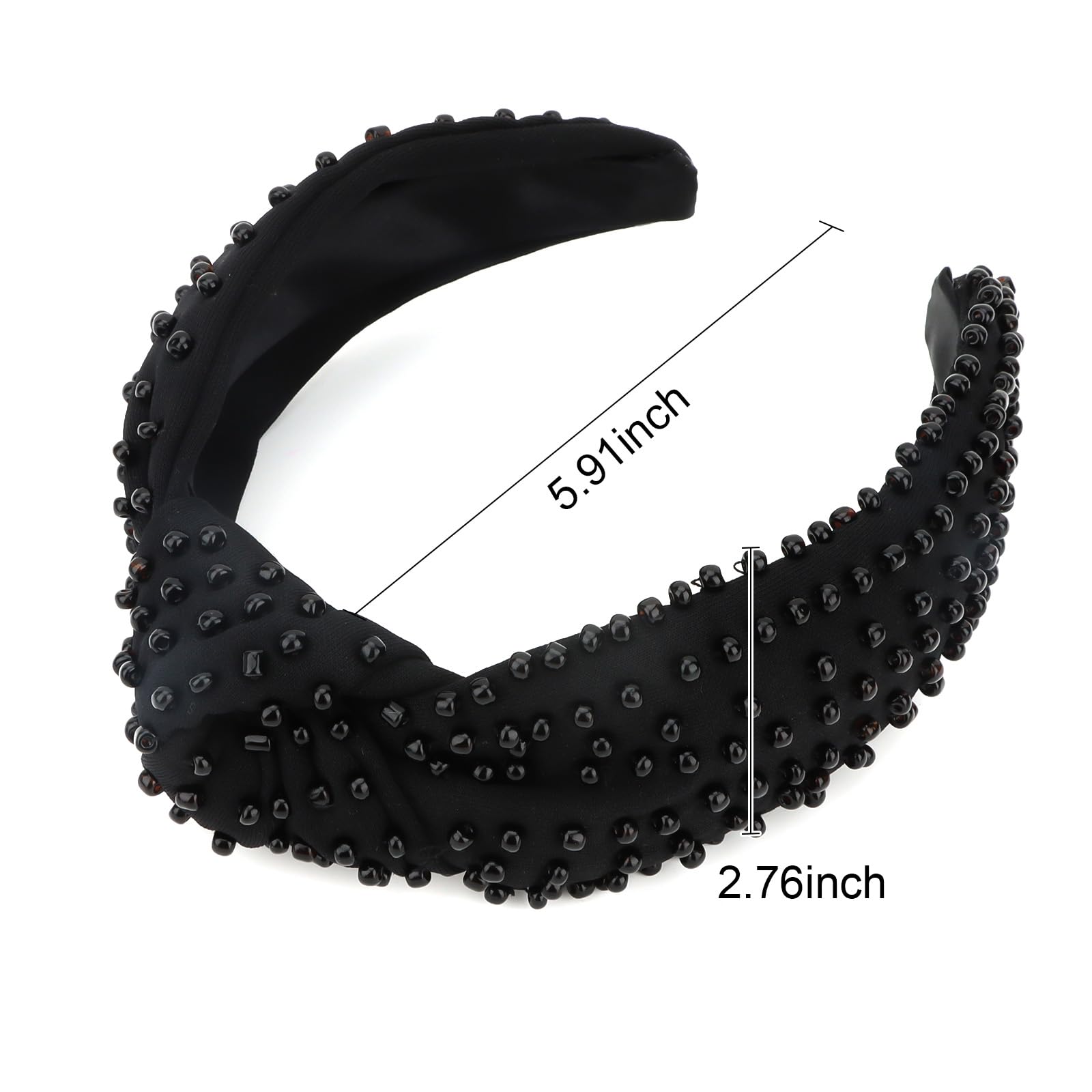 YISSION 1PC Pearl Knotted Headband for Women - Non Slip Beaded Hair Accessory, Wide Jeweled Embellished Headband for Women & Girls (Black) - Perfect for Weddings, Parties, and Everyday Elegant Style