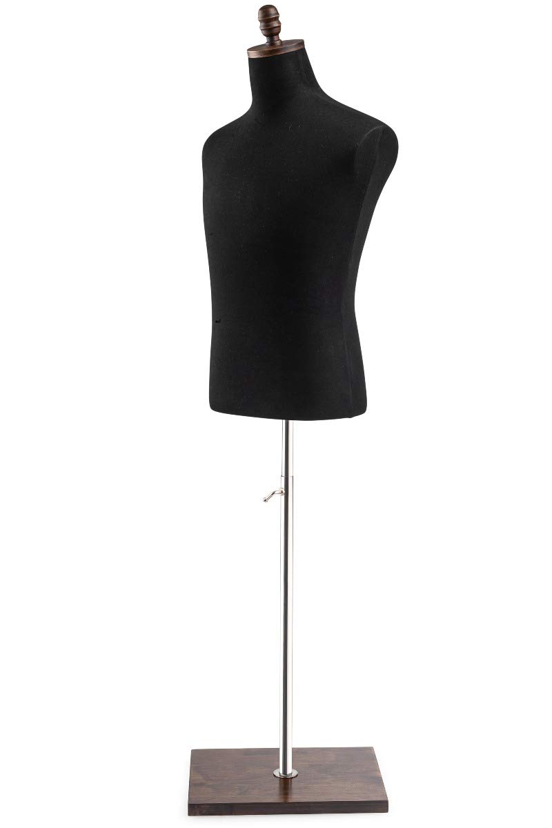 TSC Medium Burgundy Male Dress Form Mannequin - Black Jersey Fabric on Modern Wood Square Base - Perfect for Tailoring, Fashion Design & Boutique Display