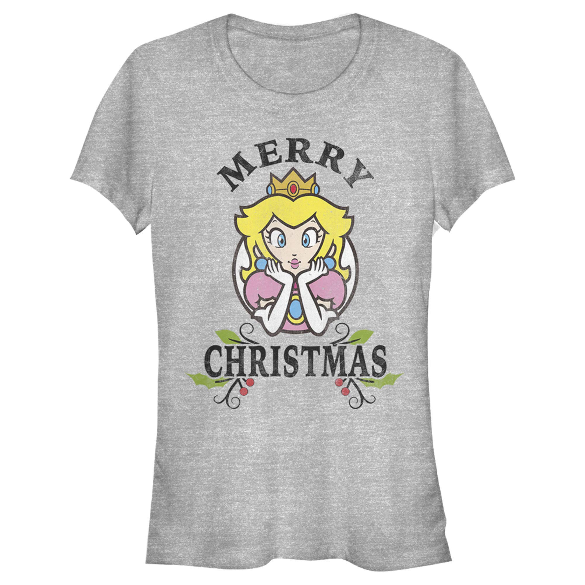 Junior's Nintendo Christmas Princess Peach T-Shirt | Official Licensed Nintendo Apparel | Perfect Gift for Gamers & Super Mario Fans | Holiday Cosplay & Gaming Events
