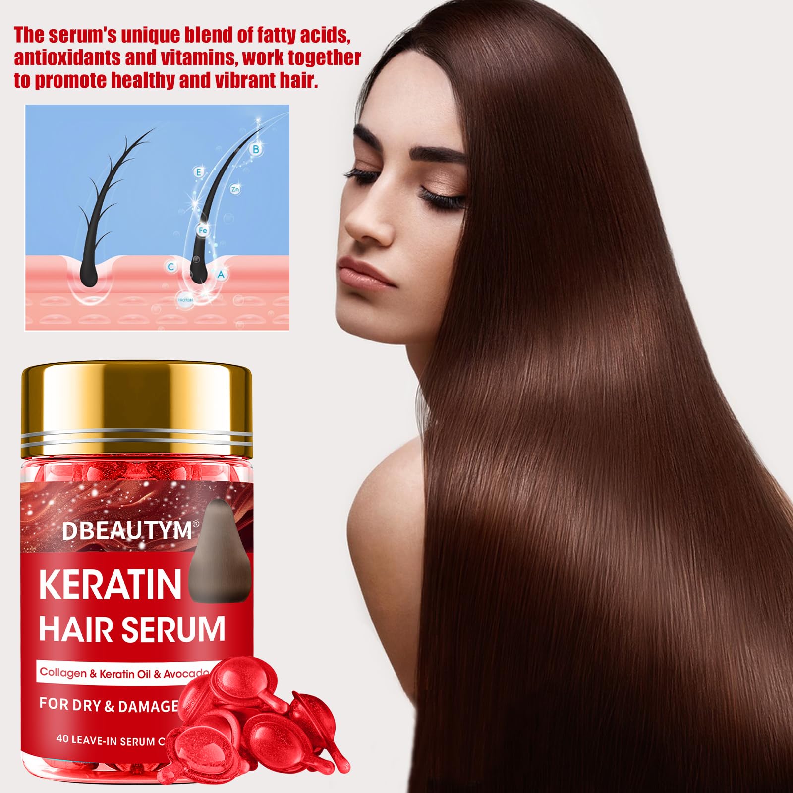 **Collagen Hydrating Hair Mask & Keratin Hair Serum - Natural Deep Conditioner for Dry, Frizzy Hair - Moisturizing Hair Oil for Split Ends & Styling - Keratin Styling Oil Capsules - Perfect for Damaged Hair Repair & Daily Hair Care**