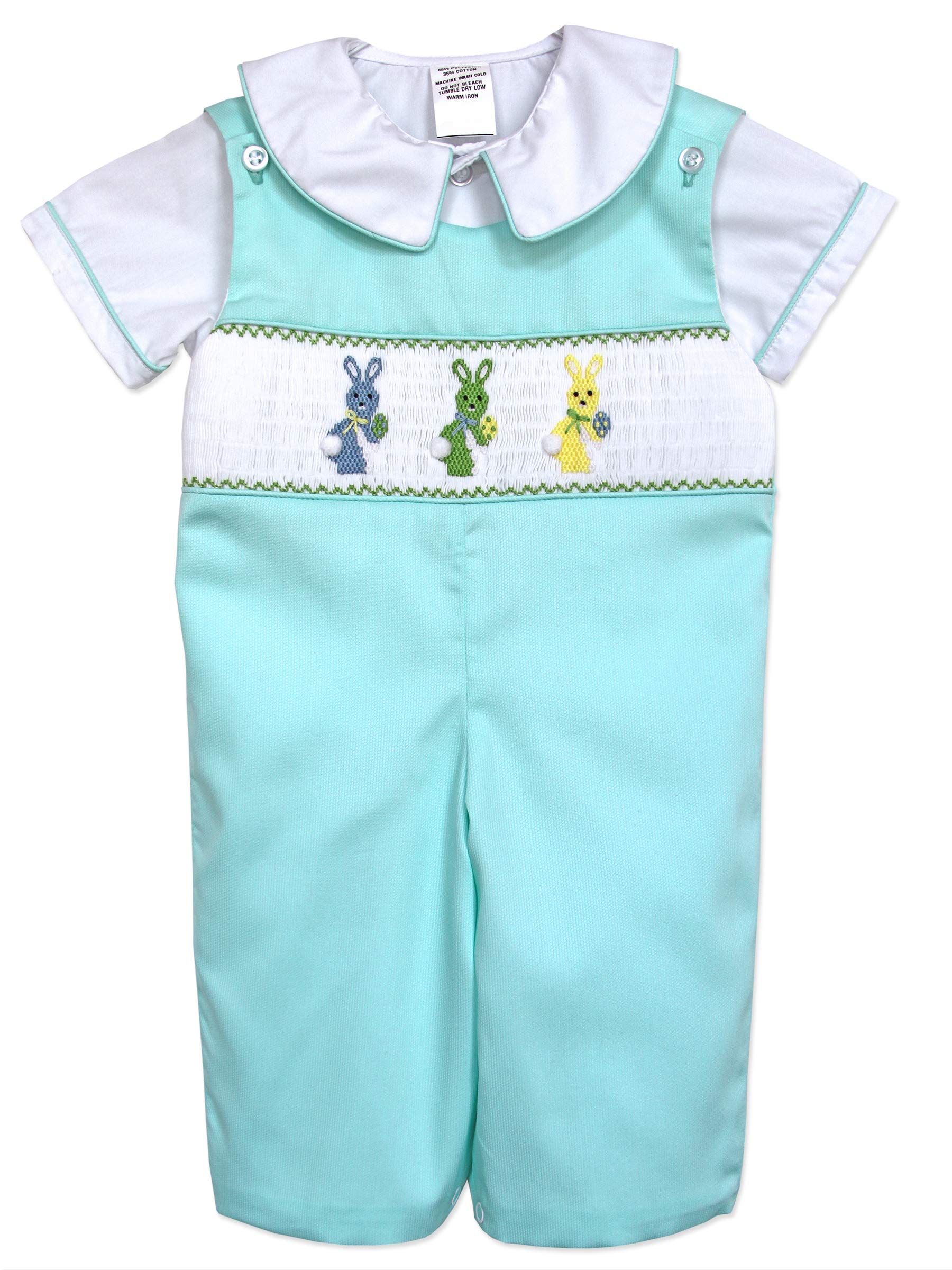 Easter Bunny Romper for Boys - Hand Smocked Shortall Outfit for Kids | Elegant Baby Boy Clothes for Spring Photoshoot & Holiday Celebrations