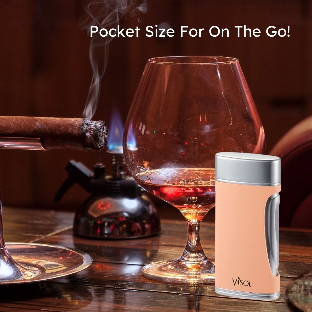 Premium Visol DuoMatt Salmon Double Flame Cigar Lighter - Windproof, Refillable, Perfect for Cigars, Cigarettes & Outdoor Use