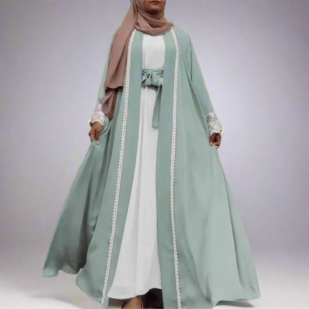 Elegant Muslim Women's Open Abaya Dress with Embroidery - Perfect for Prayer, Eid Celebrations & Special Occasions