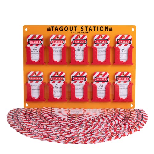 TRADESAFE Lockout Tagout Station with 150 Danger Do Not Operate Tags - Wall-Mountable LOTO Safety Board with 10 Impact-Resistant Holders - Acrylic Lockout Tagout Kit for Industrial Safety & Equipment Maintenance