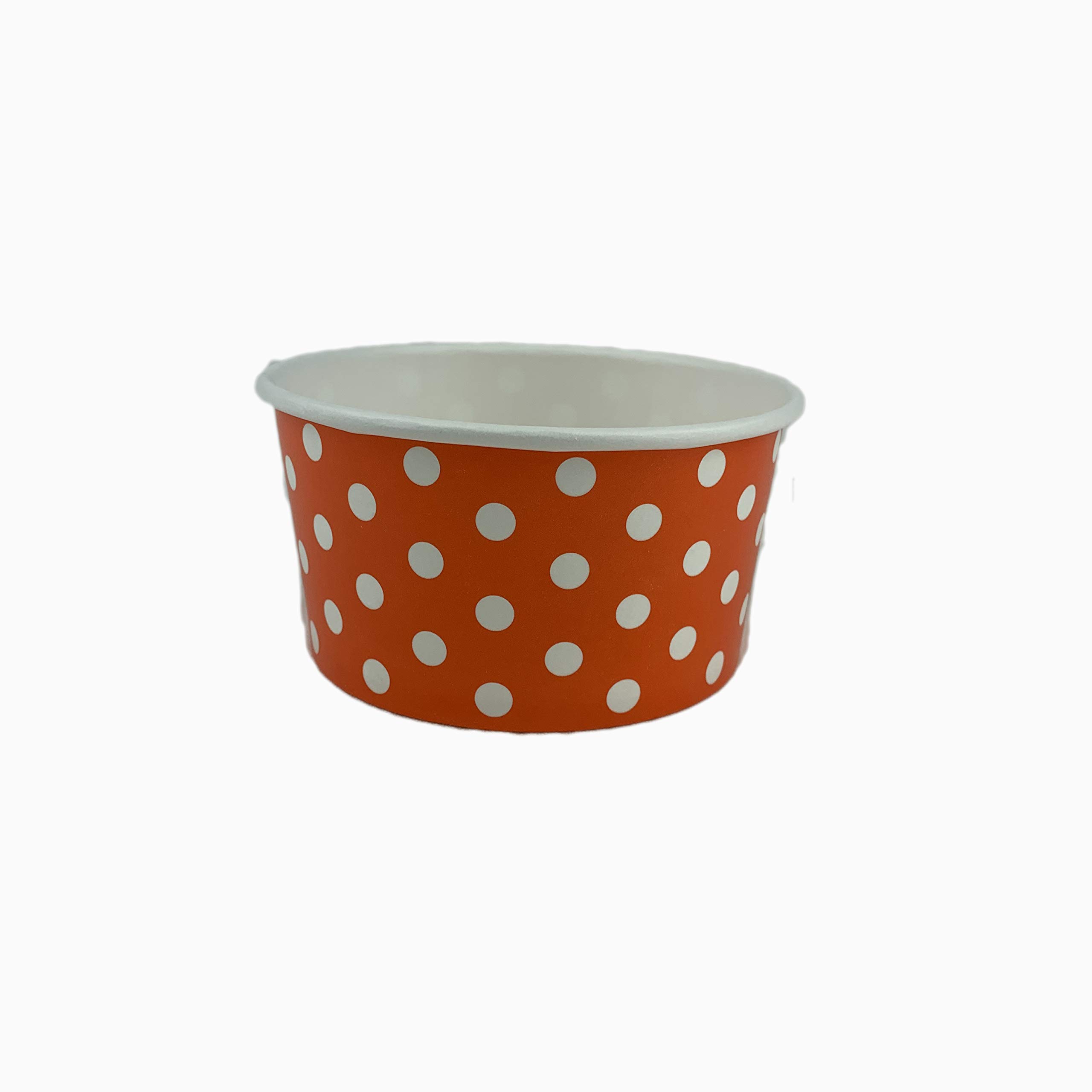 Polka Dot Paper Ice Cream Cups 6OZ - 50 Pack Disposable Orange Dessert Cups for Ice Cream, Yogurt, Sundaes & Party Serving - BPA Free Eco-Friendly Treat Containers