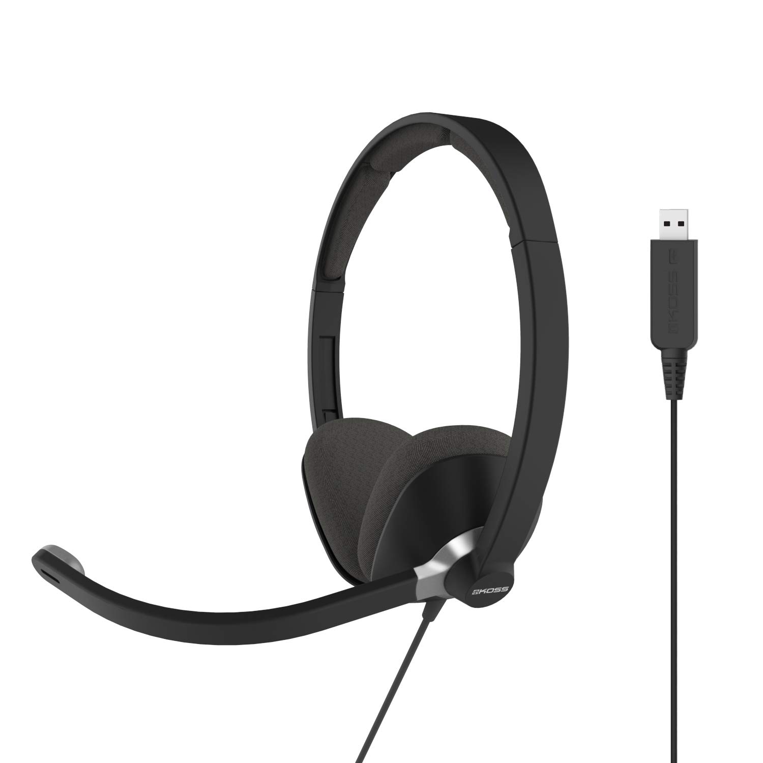 Koss CS300-USB Wired USB On-Ear Headset with Noise Cancelling Microphone & Flexible Boom Arm - Black | Perfect for Call Centers, Customer Service & Remote Work