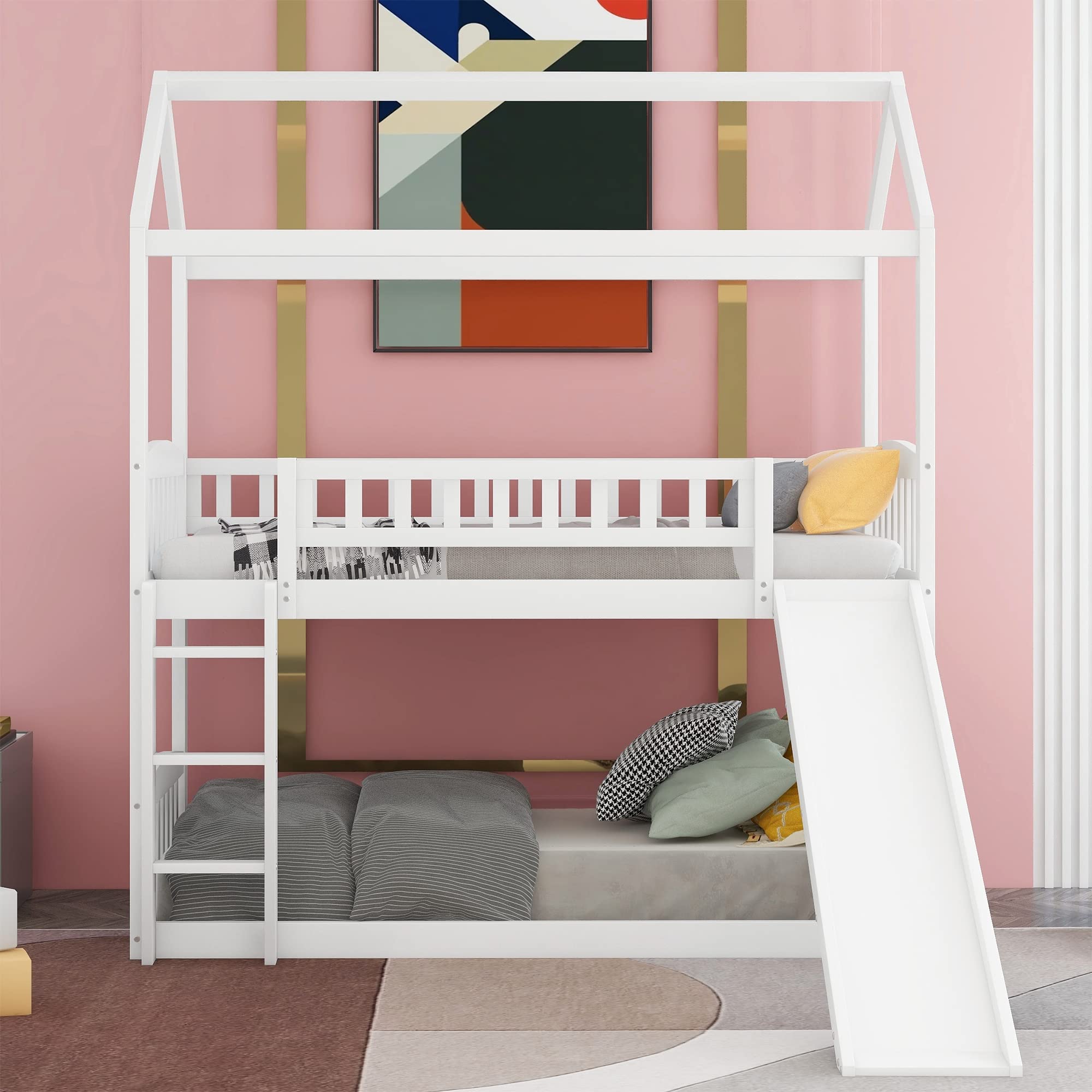 Bellemave Twin Over Twin Bunk Bed with Slide - Kids Playhouse Bunk Bed for Boys & Girls - Fun & Safe Toddler Bedroom Furniture (White) - Perfect for Small Spaces, Shared Rooms & Play Areas