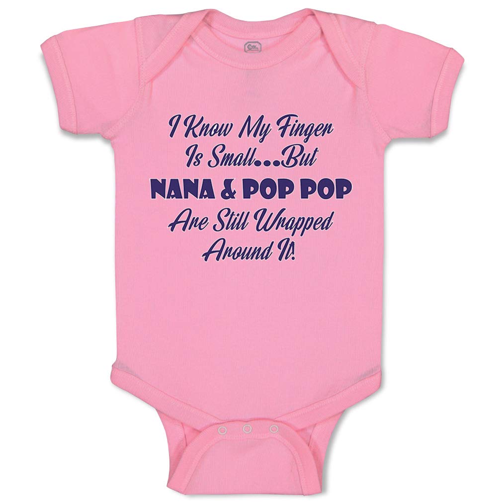 Funny Baby Bodysuit - 'I Know My Finger Is Small... but Nana & Pop Pop' Cute Cotton Onesie for Newborns | Soft Pink Unisex Infant Outfit for Grandparents Visits & Family Photos