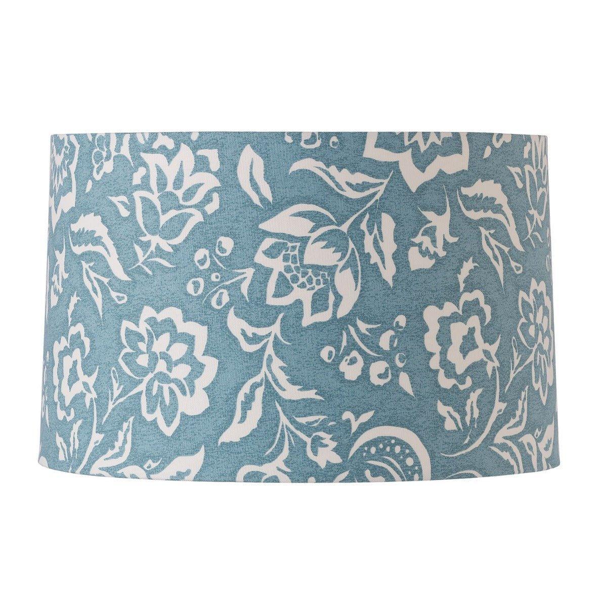 Large Blue Drum Lamp Shade with White Floral Pattern - Cottage Style Lighting for Living Room, Bedroom & Dining Room Decor