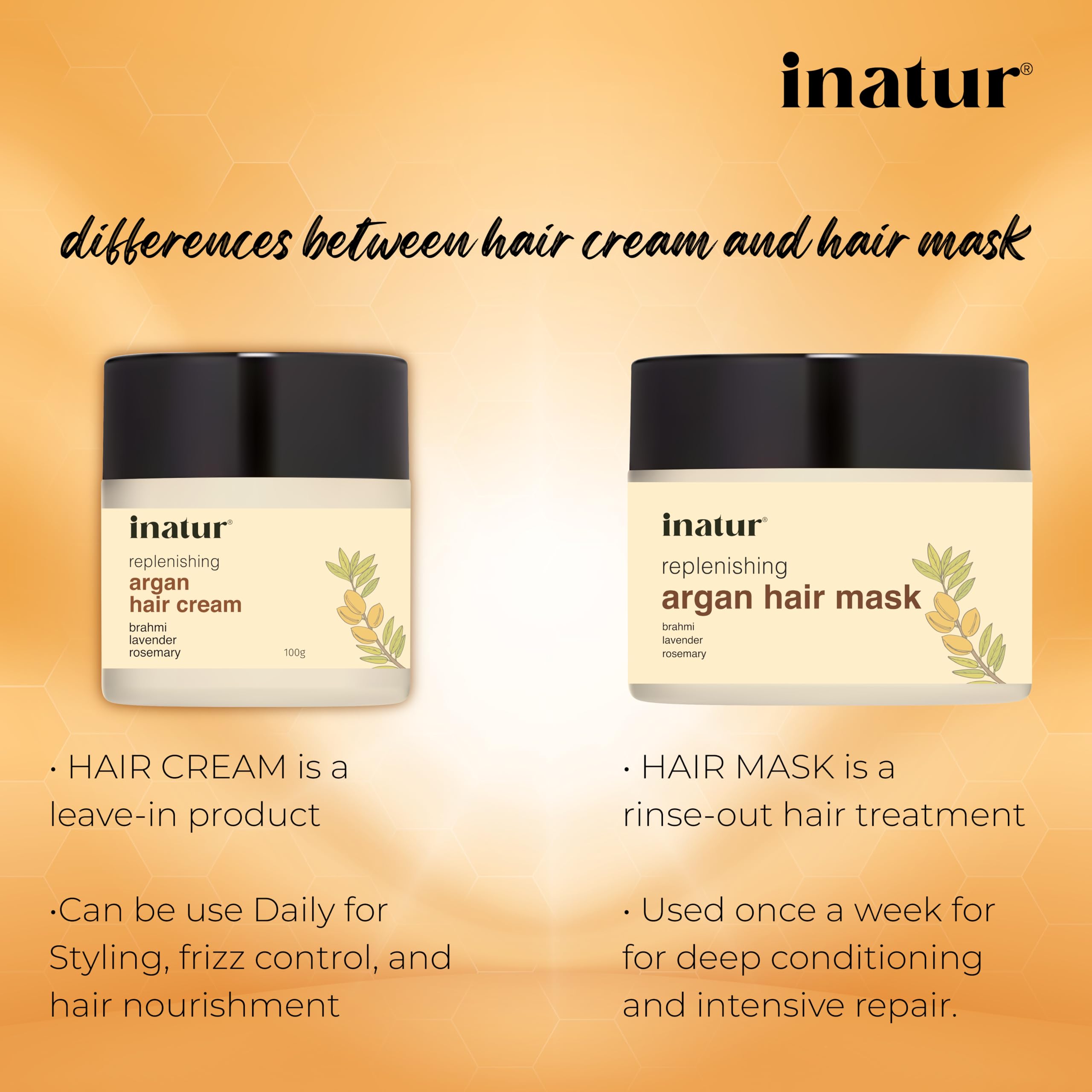 inatur Argan Oil Hair Cream for Frizzy Hair - Daily Styling & Frizz Control | Natural Vegan Hair Cream for Women & Men | Smooths & Nourishes Dry Damaged Hair | Perfect for Daily Use at Home, Work or Travel | 100g
