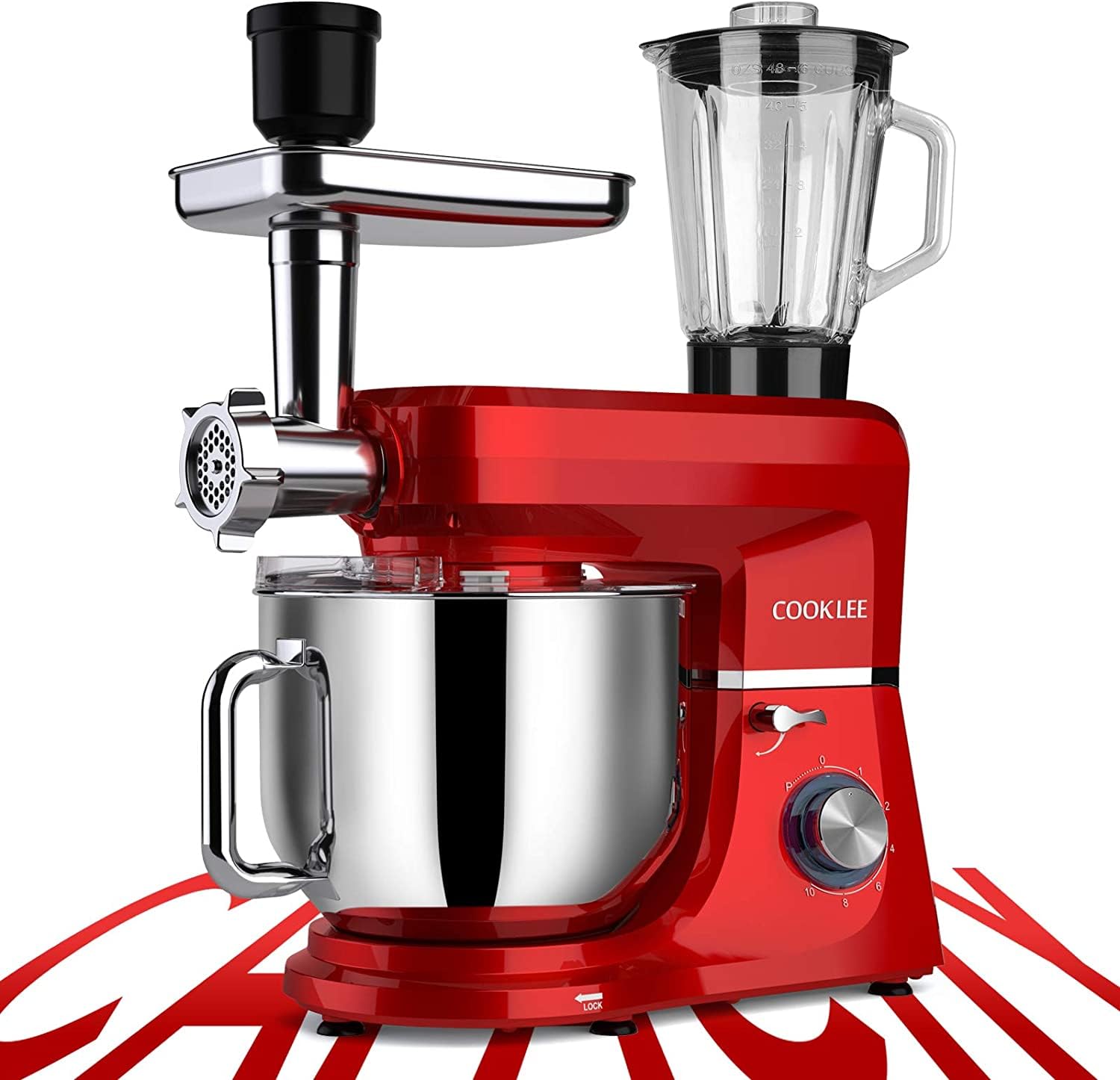 COOKLEE 6-in-1 Stand Mixer 8.5 Qt - Powerful Electric Kitchen Mixer with 9 Attachments for Baking, Whipping & Kneading - Perfect for Home Bakers & Cooking Enthusiasts (SM-1507BM, Ruby Red) - Ideal for Making Cakes, Cookies, Bread & More